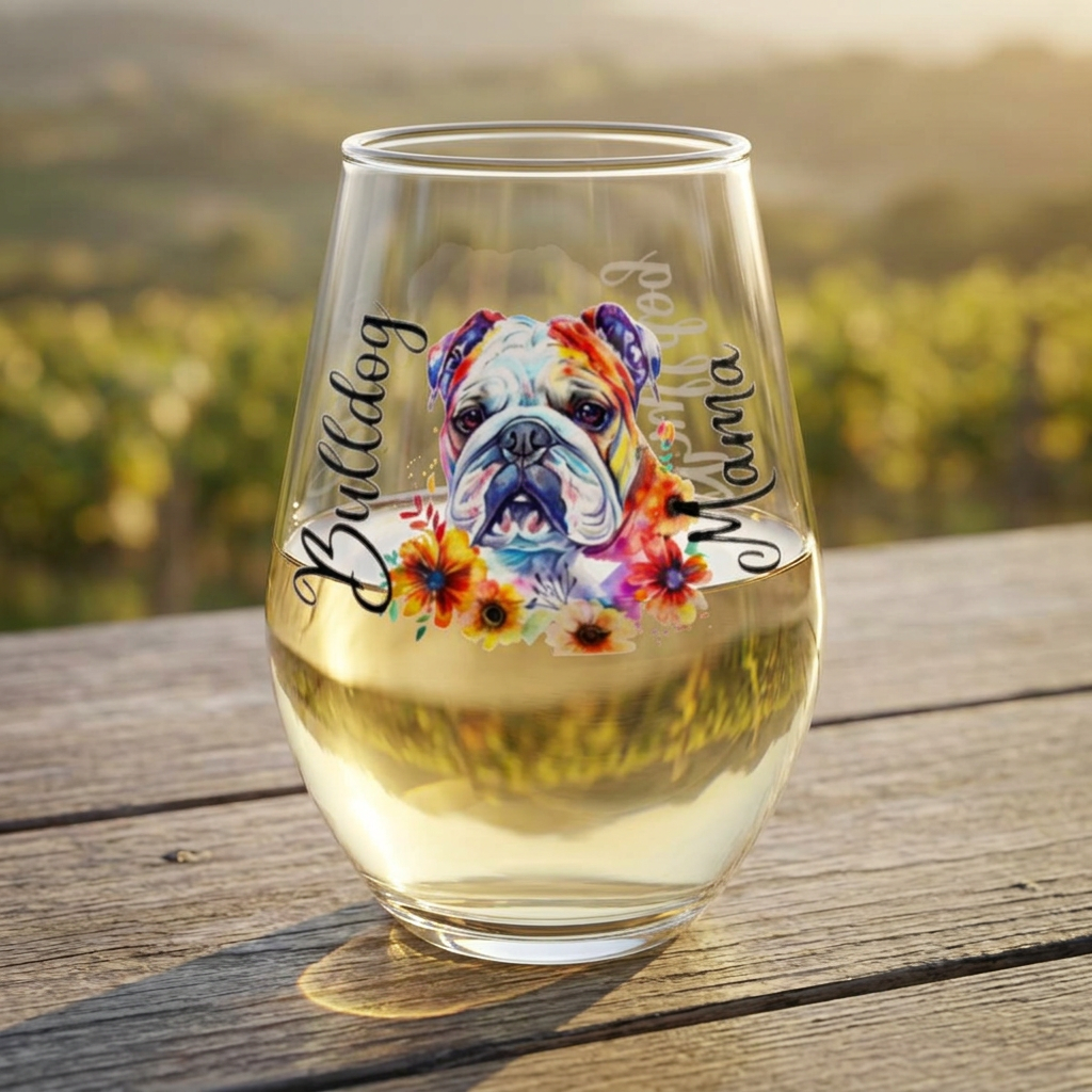 Bulldog Mama Stemless Wine Glass (English2)