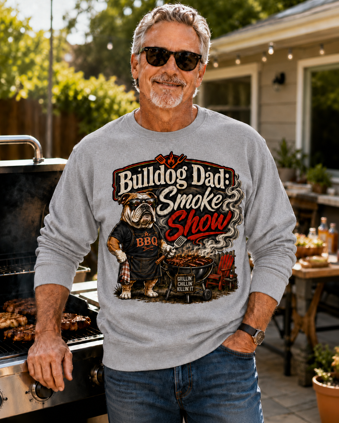 Bulldog Dad Sweatshirt - "Bulldog Dad: Smoke Show" Cozy Crewneck (English)