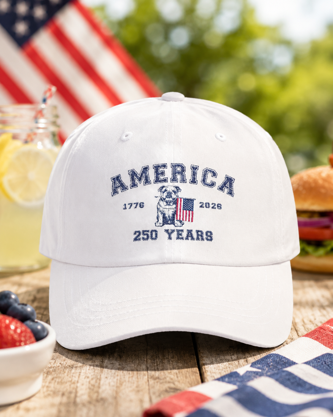 America 250 Years Dad Cap - Vintage Patriotic USA Baseball Hat (English)