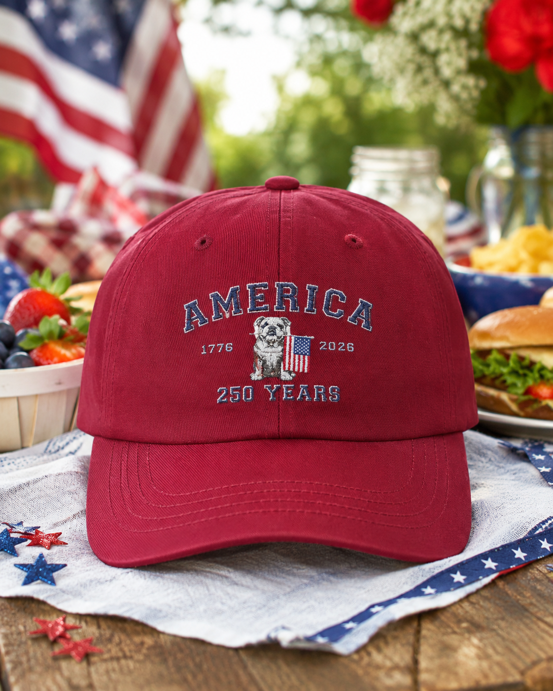 America 250 Years Dad Cap - Vintage Patriotic USA Baseball Hat (English)