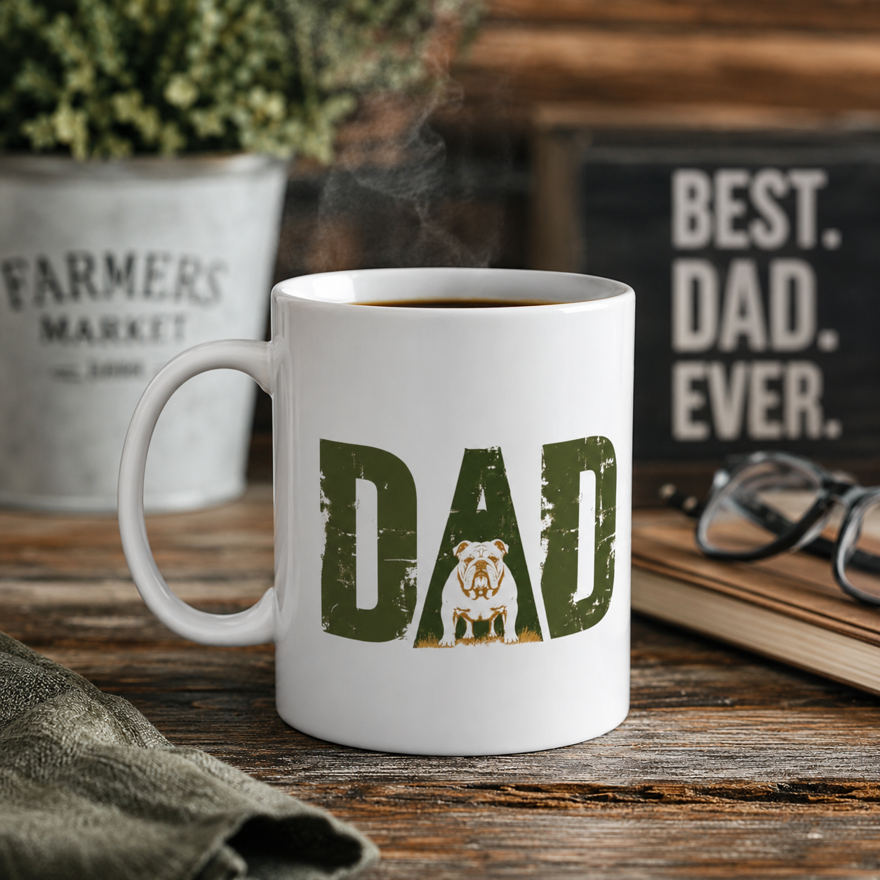 Bulldog Dad Ceramic Mug (11oz/15oz) | Distressed DAD Ceramic Mug (English)