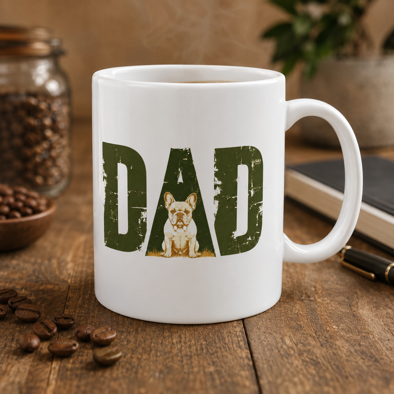 Bulldog Dad Ceramic Mug (11oz/15oz) | Distressed DAD Ceramic Mug (French)