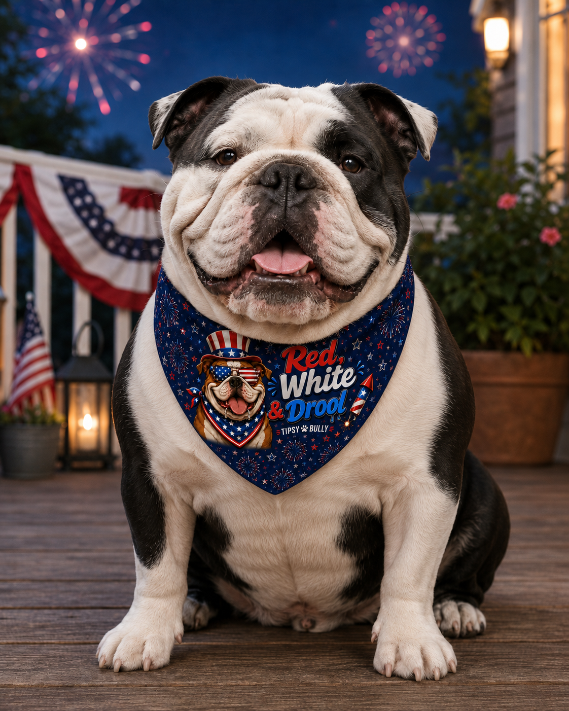 Red, White & Drool 4th of July Dog Bandana (English)