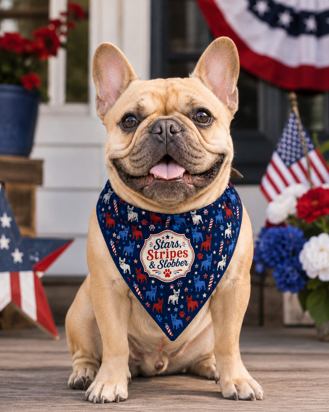 Stars, Stripes and Slobber 4th of July Dog Bandana (French)