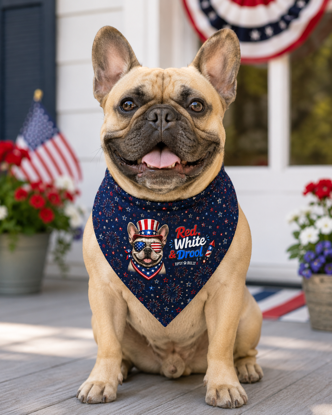 Red, White & Drool 4th of July Dog Bandana (French)