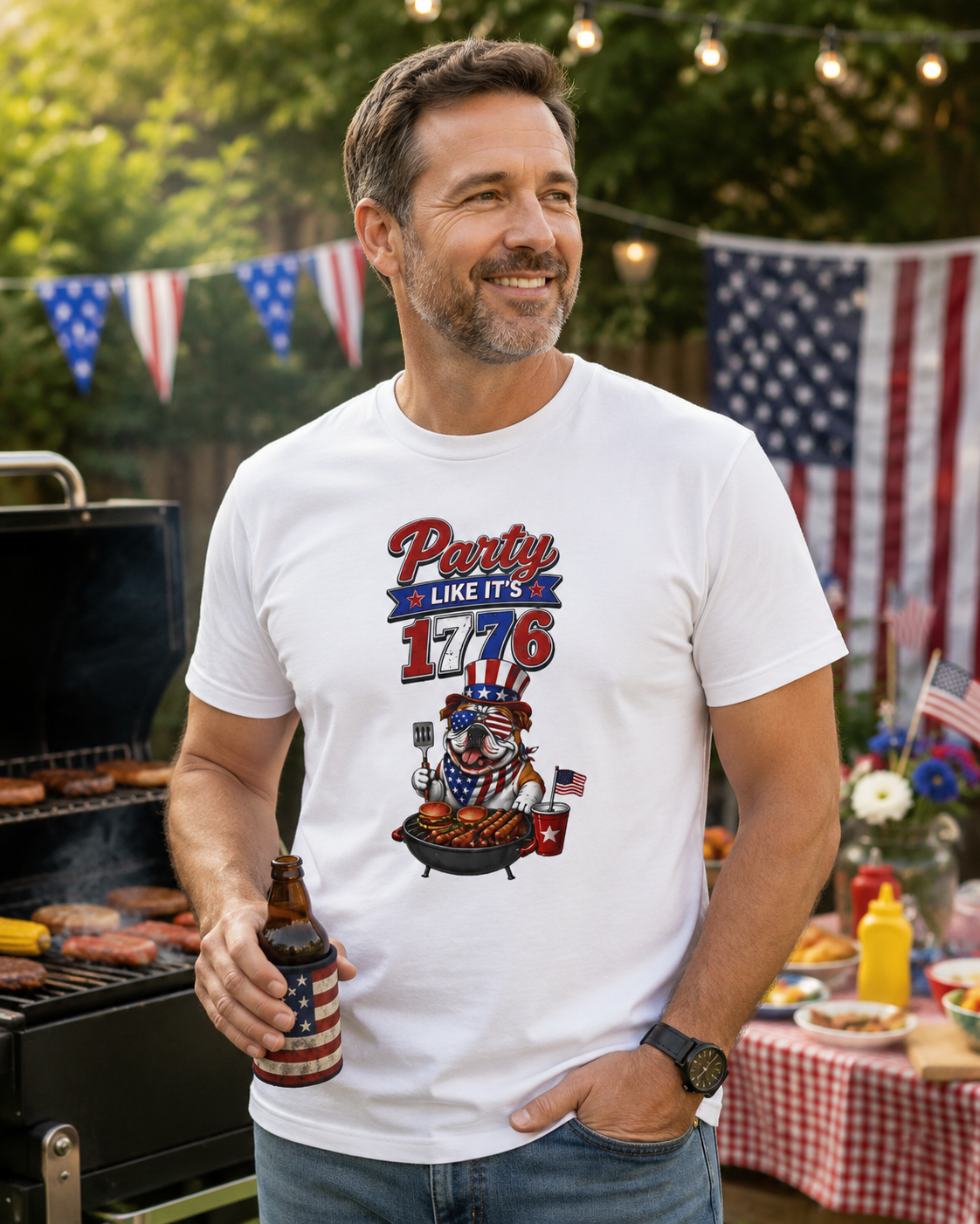 Party Like Its 1776 Bulldog T-Shirt | Patriotic Garment-Dyed Tee (English)