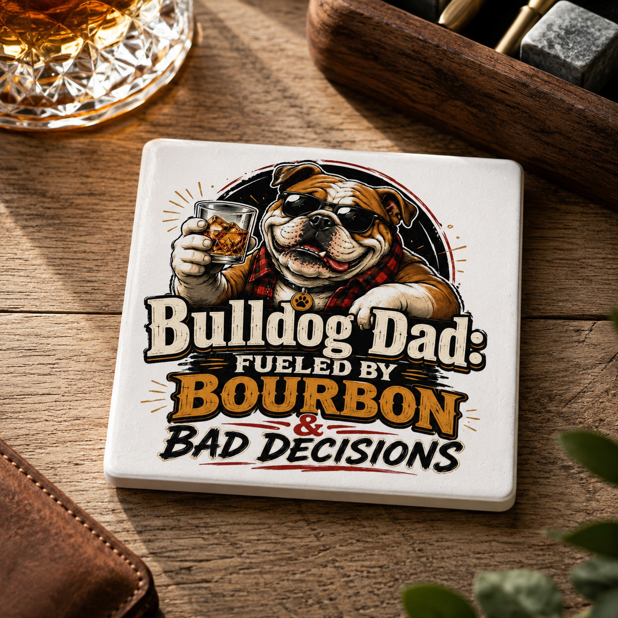 Bulldog Dad Ceramic Coaster (English)