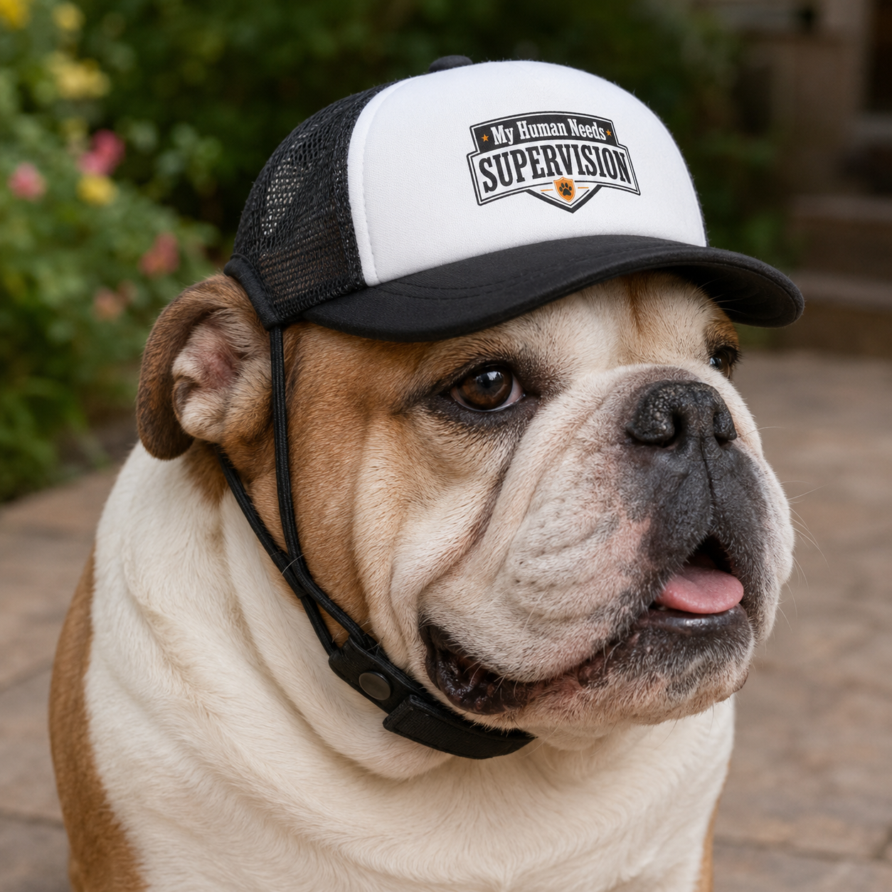 "My Human Needs Supervision" Bulldog Trucker Hat (English/French)