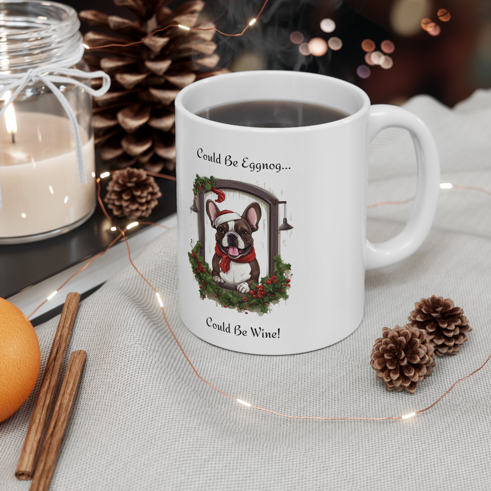 ππ· Tipsy Bully's "Could Be Eggnog... Could Be Wine" Xmas Mugs-French Bulldog π·π