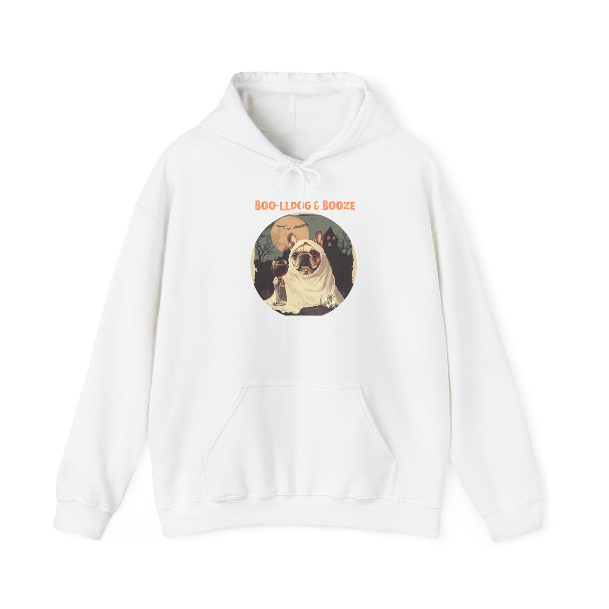 Boo-lldog & Booze Halloween Bulldog Hoodie (White/French)