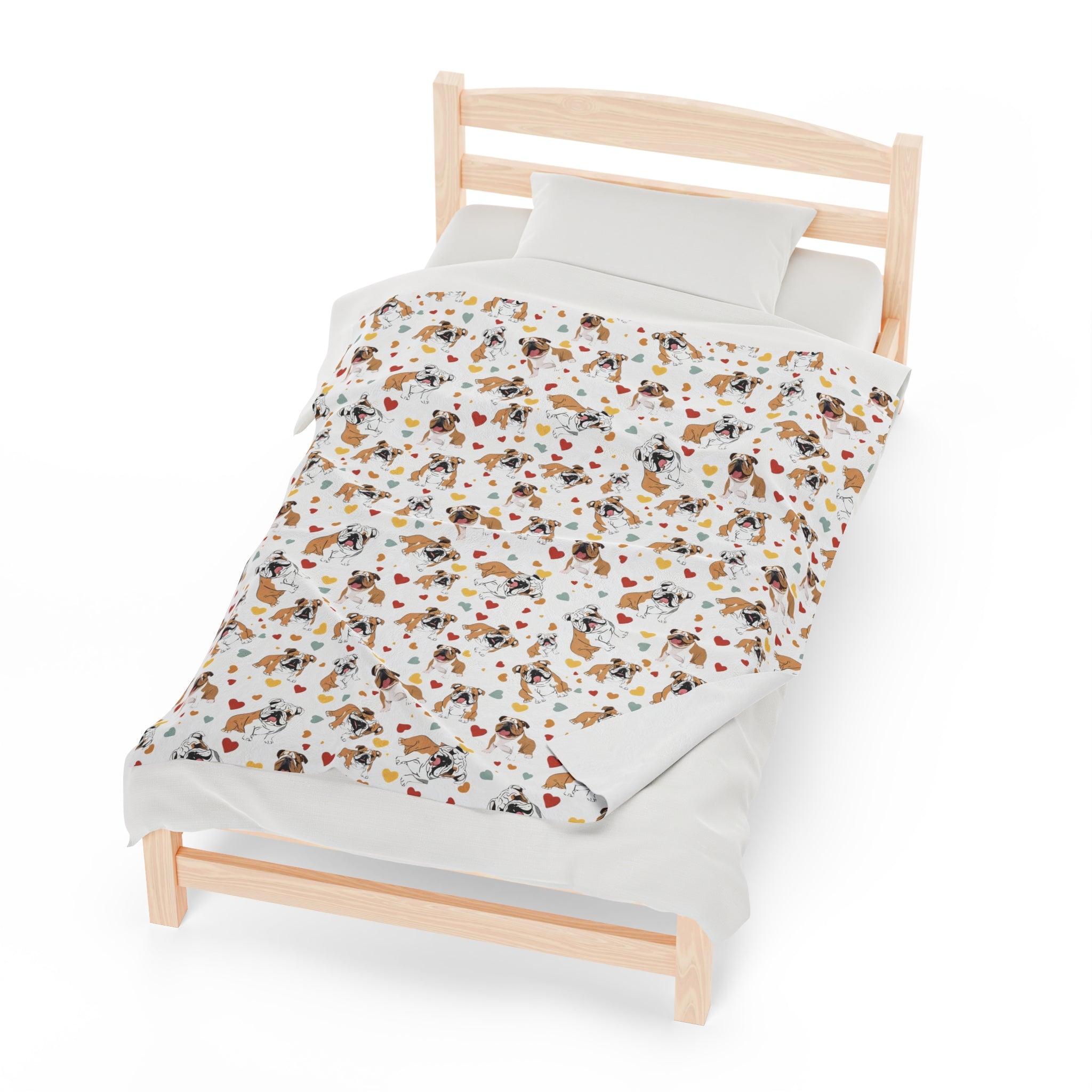 Bulldog Cuddle Haven: All-Over-Print Velveteen Blanket (English)