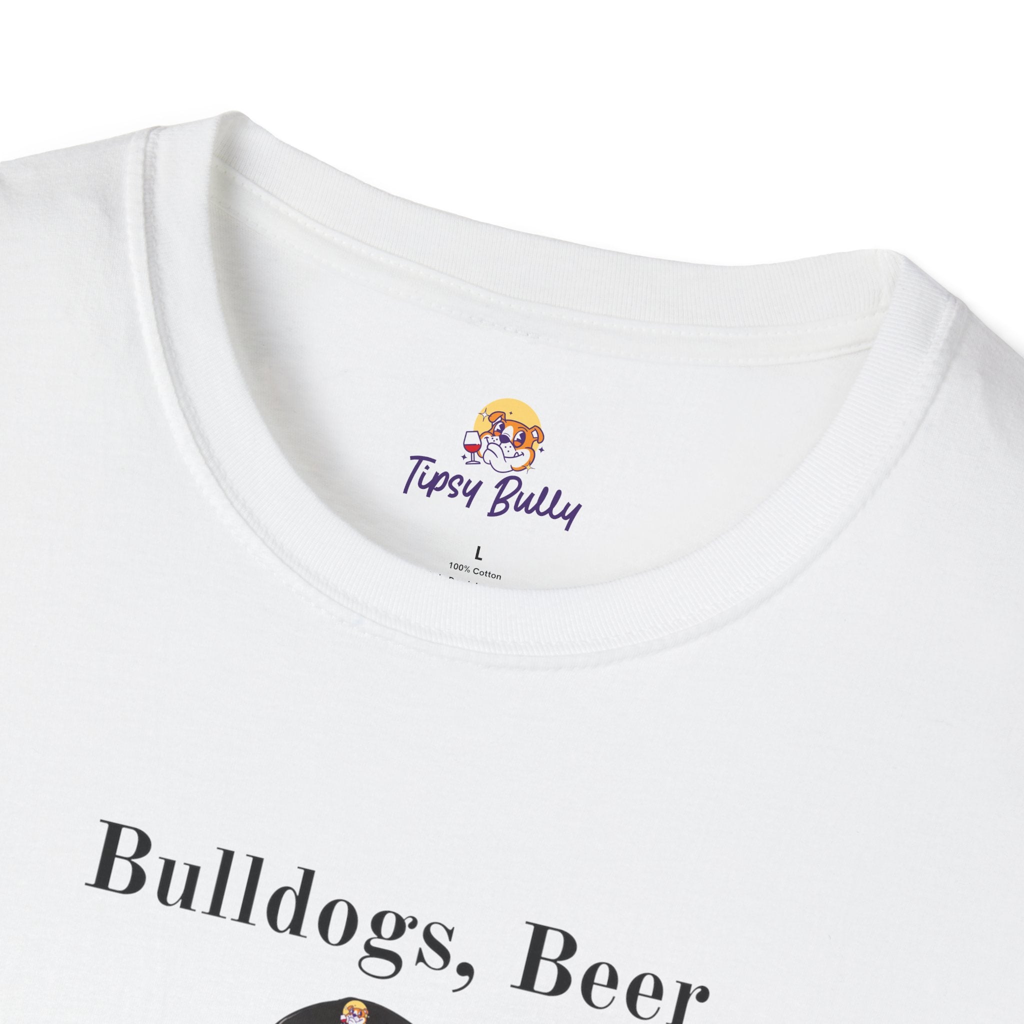 Bulldogs, Beer, and Bad Decisions" Unisex T-Shirt by Tipsy Bully (English/Black)