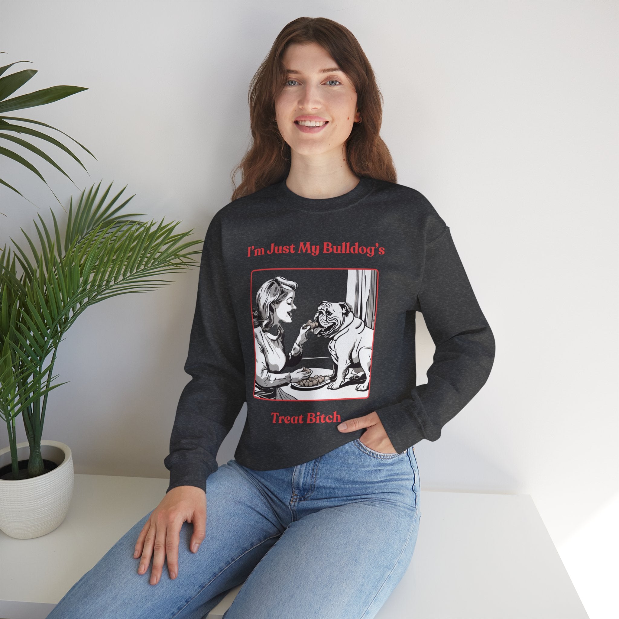 Just My Bulldog's Treat Bitch Crew Neck Sweatshirt (English/Pink)