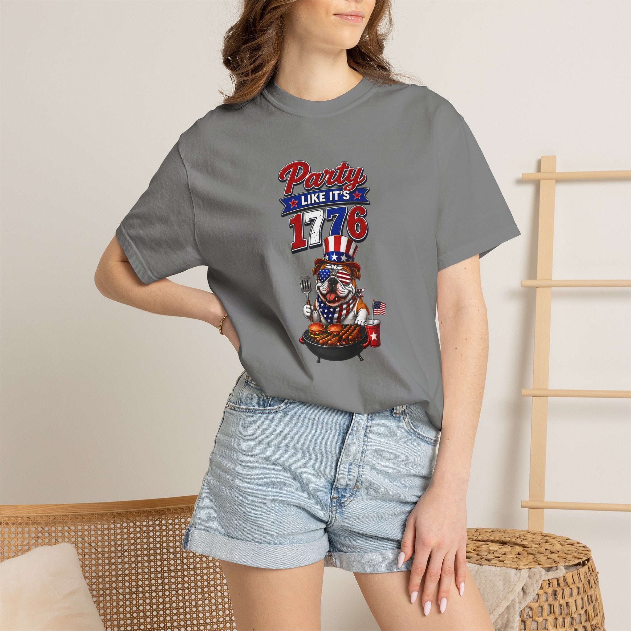 Party Like Its 1776 Bulldog T-Shirt | Patriotic Garment-Dyed Tee (English)