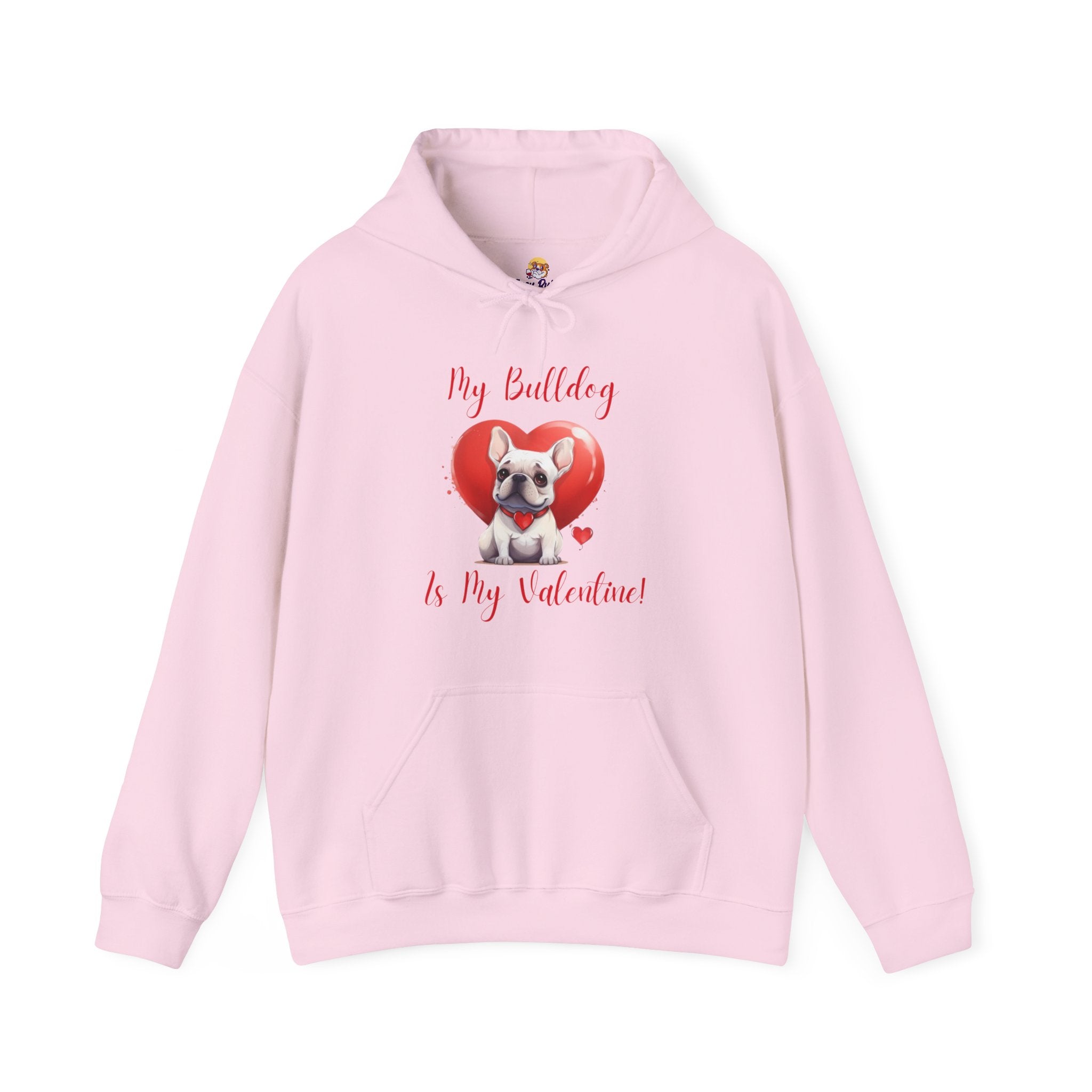 My Bulldog Is My Valentine" - Customizable Bulldog Valentine's Day Hoodie from Tipsy Bully (French/White)
