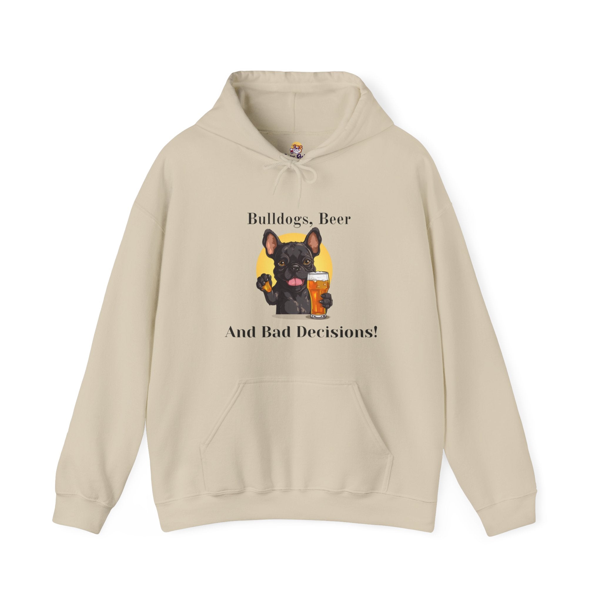 Bulldogs, Beer, and Bad Decisions" Hoodie - Your Go-To Gear for Mischievous Times! (French/Black)