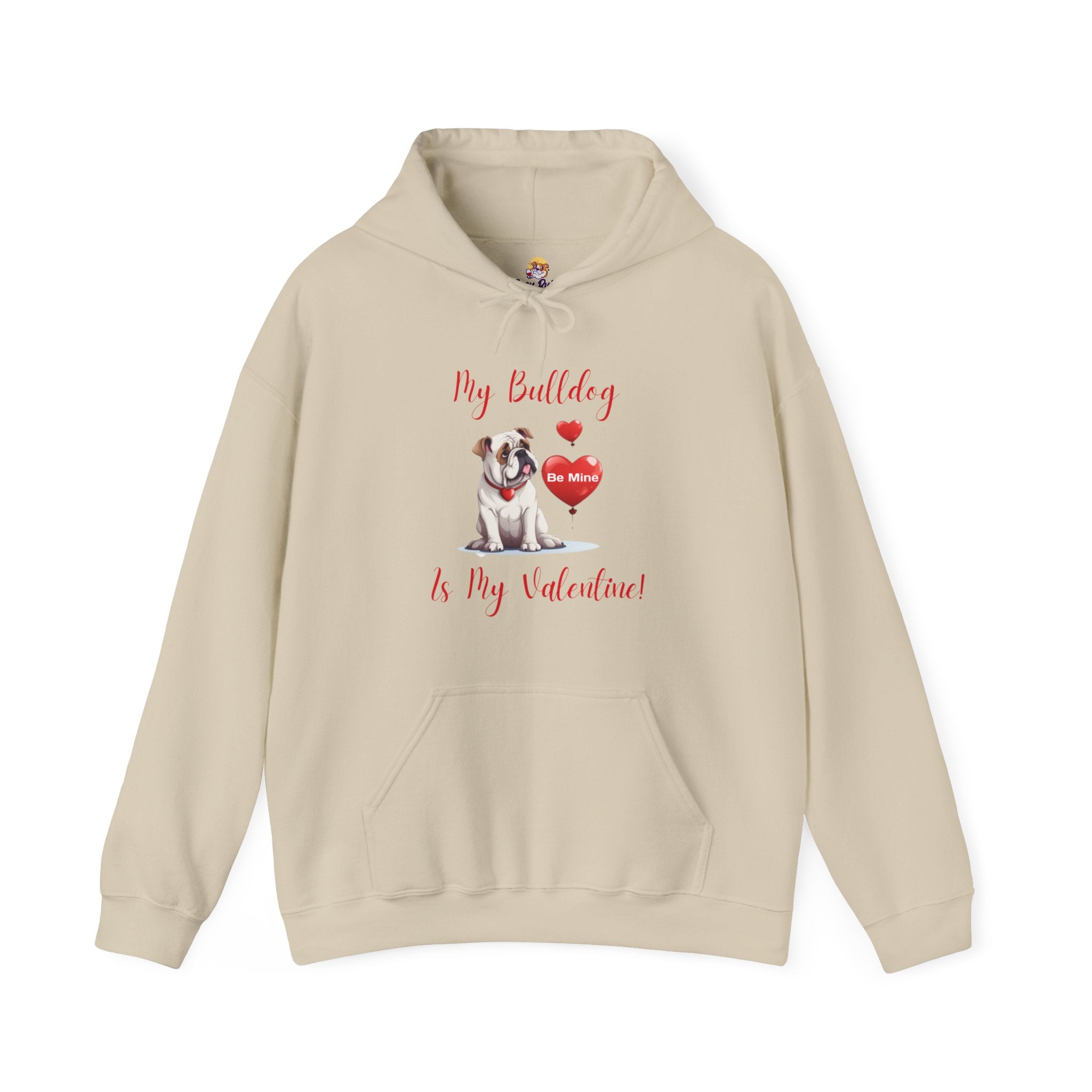 My Bulldog Is My Valentine" - Customizable Bulldog Valentine's Day Hoodie from Tipsy Bully (English/White)
