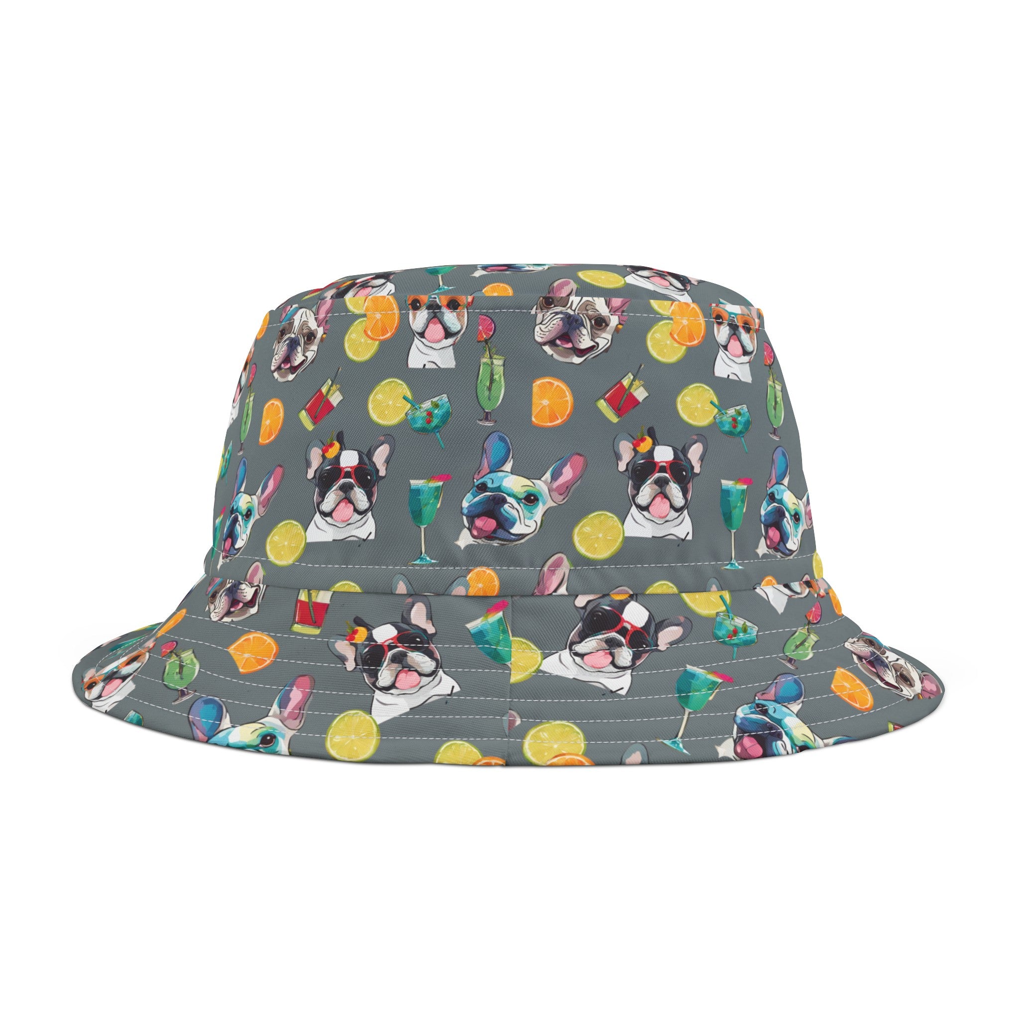 Tipsy Bully Unisex Summer Cocktail Bucket Hat (French/Grey)