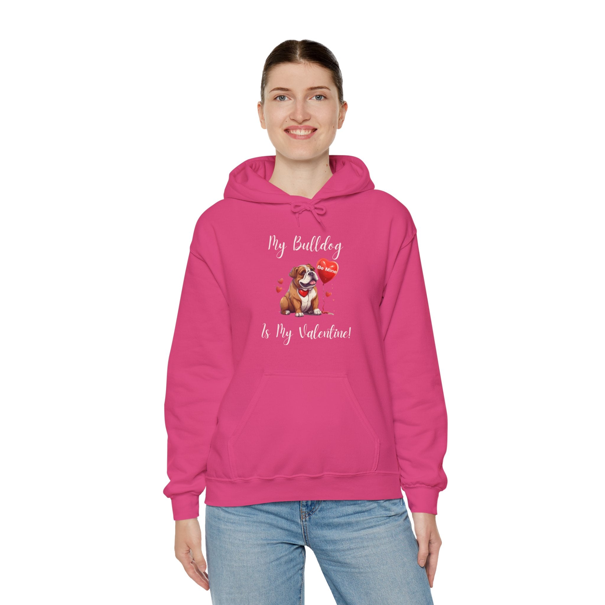 My Bulldog Is My Valentine" - Customizable Bulldog Valentine's Day Hoodie from Tipsy Bully (English/Brown)