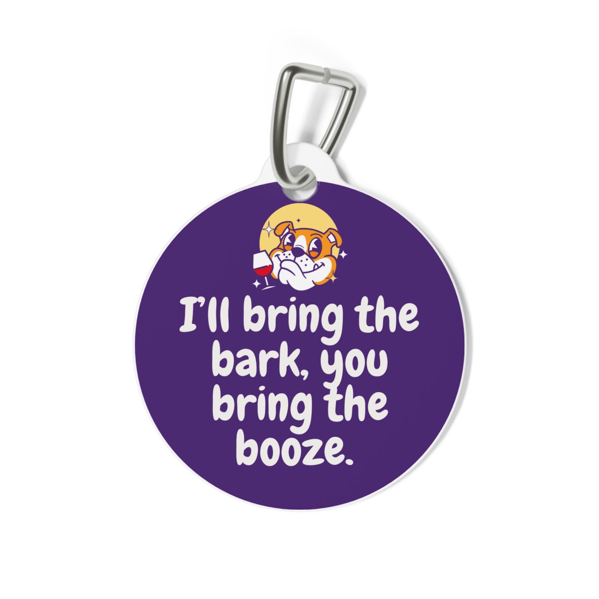 Tipsy Bully Dog Tags: "I'll Bring the Bark, You Bring the Booze" Edition - Purple