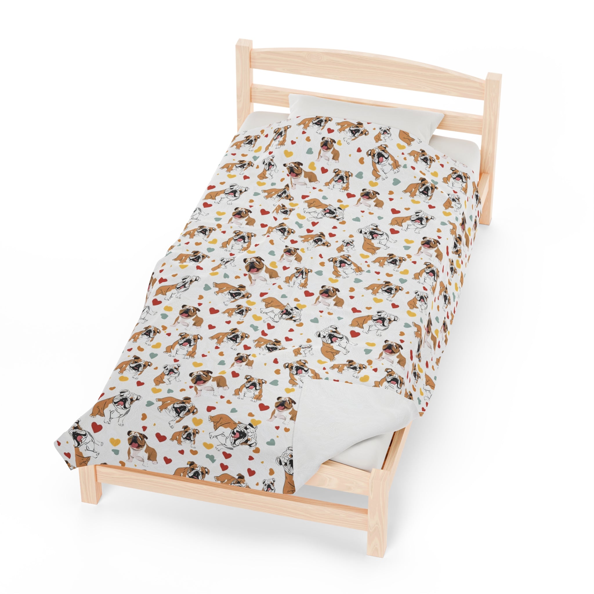 Bulldog Cuddle Haven: All-Over-Print Velveteen Blanket (English)