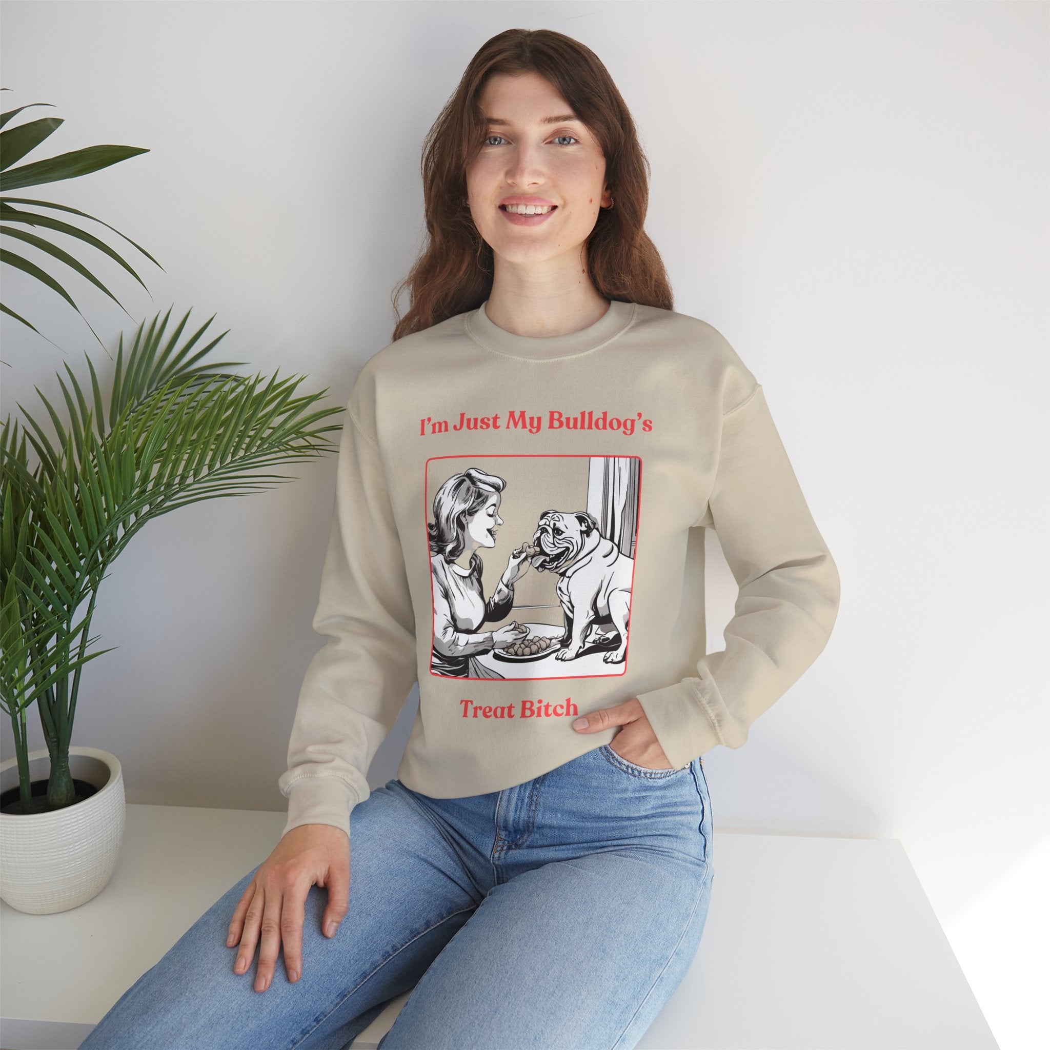 Just My Bulldog's Treat Bitch Crew Neck Sweatshirt (English/Pink)