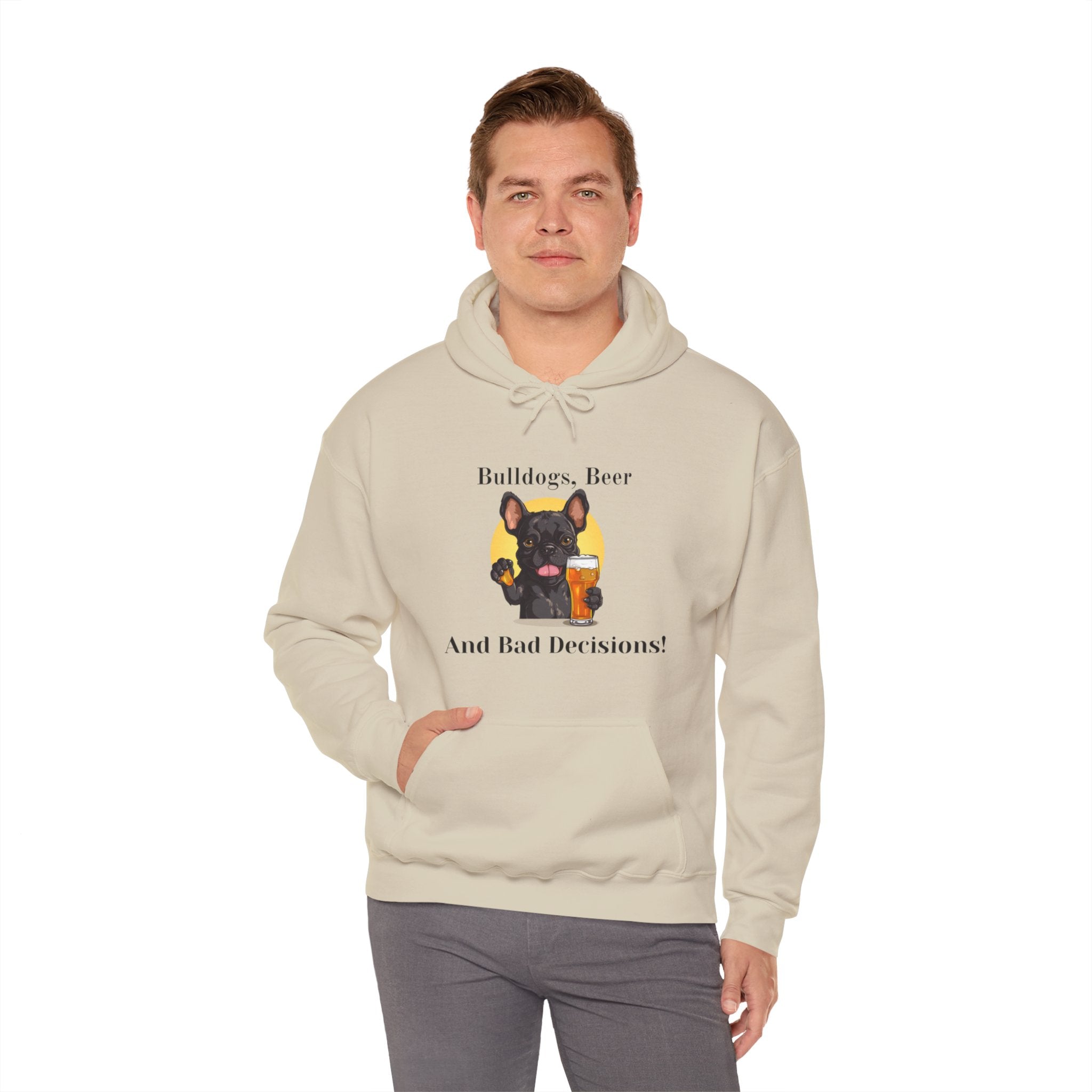 Bulldogs, Beer, and Bad Decisions" Hoodie - Your Go-To Gear for Mischievous Times! (French/Black)