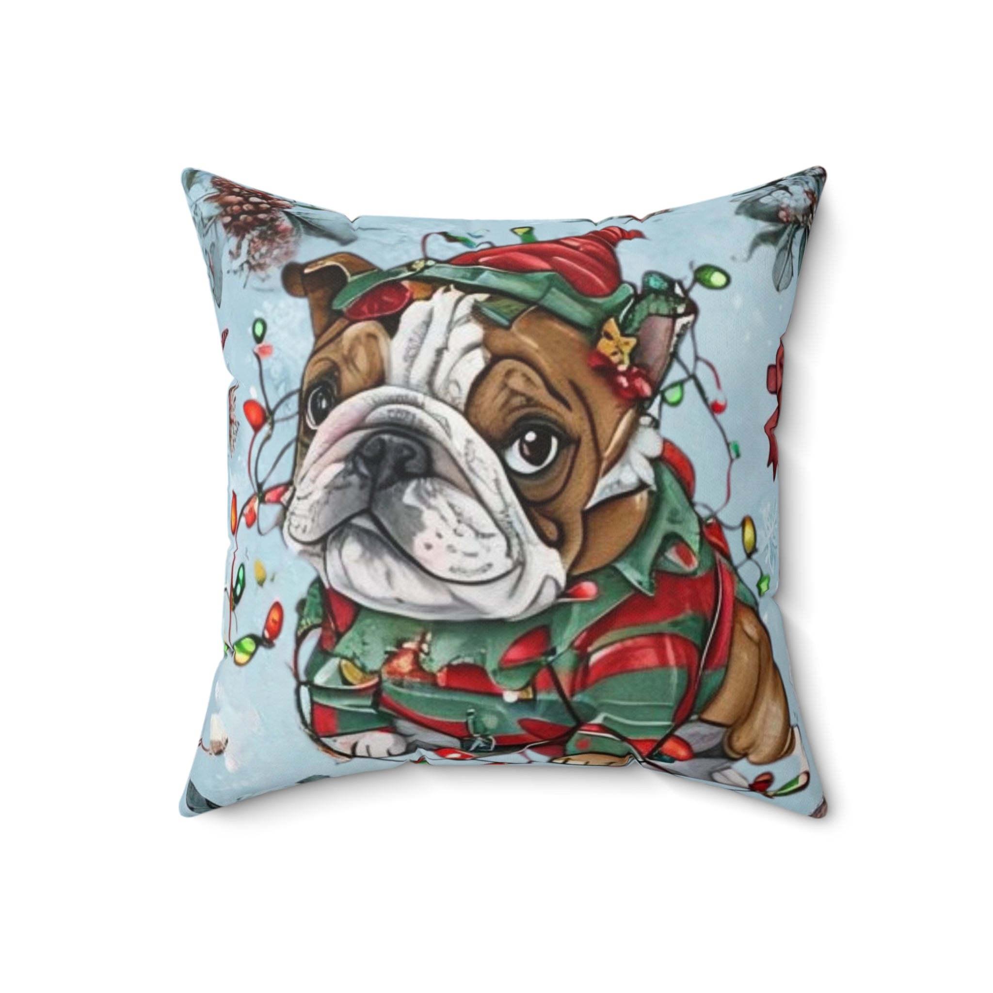 “Holiday Bulldog Wonderland” Christmas pillow (English)