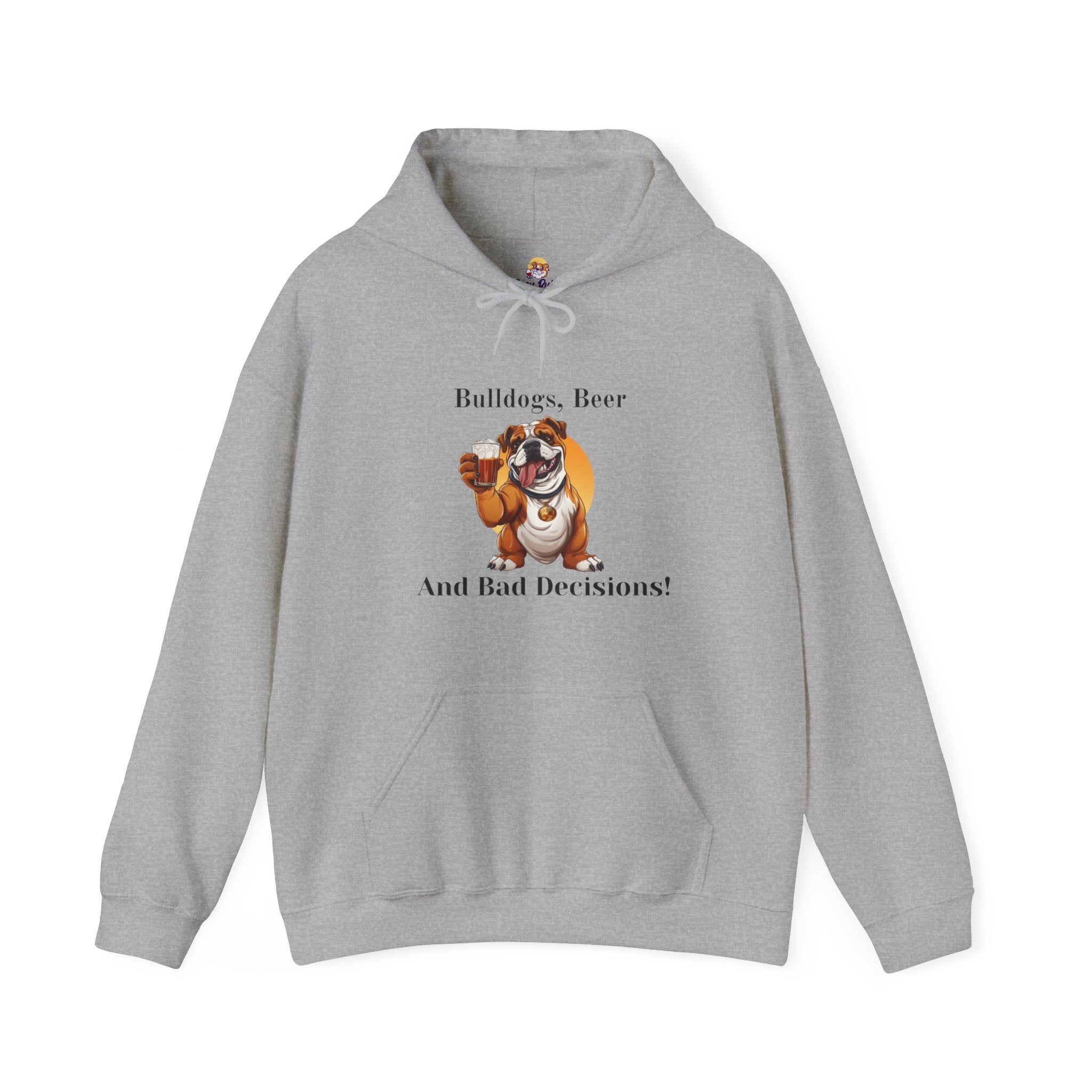 Bulldogs, Beer, and Bad Decisions" Hoodie - Your Go-To Gear for Mischievous Times! (English/Brown)