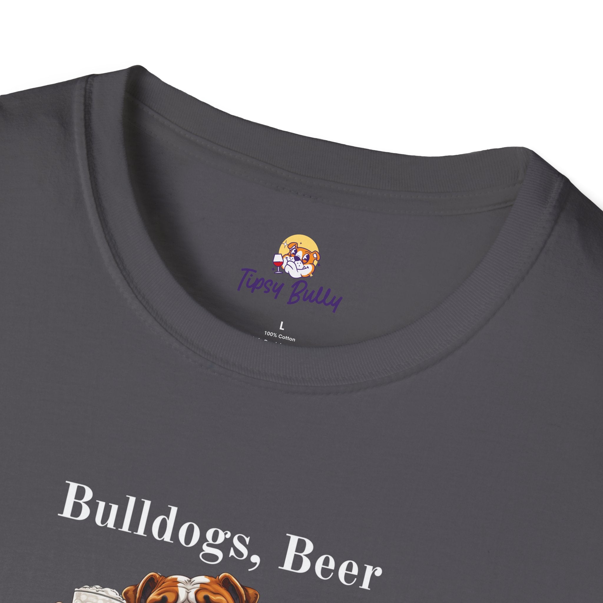 Bulldogs, Beer, and Bad Decisions" Unisex T-Shirt by Tipsy Bully (English/Brown)