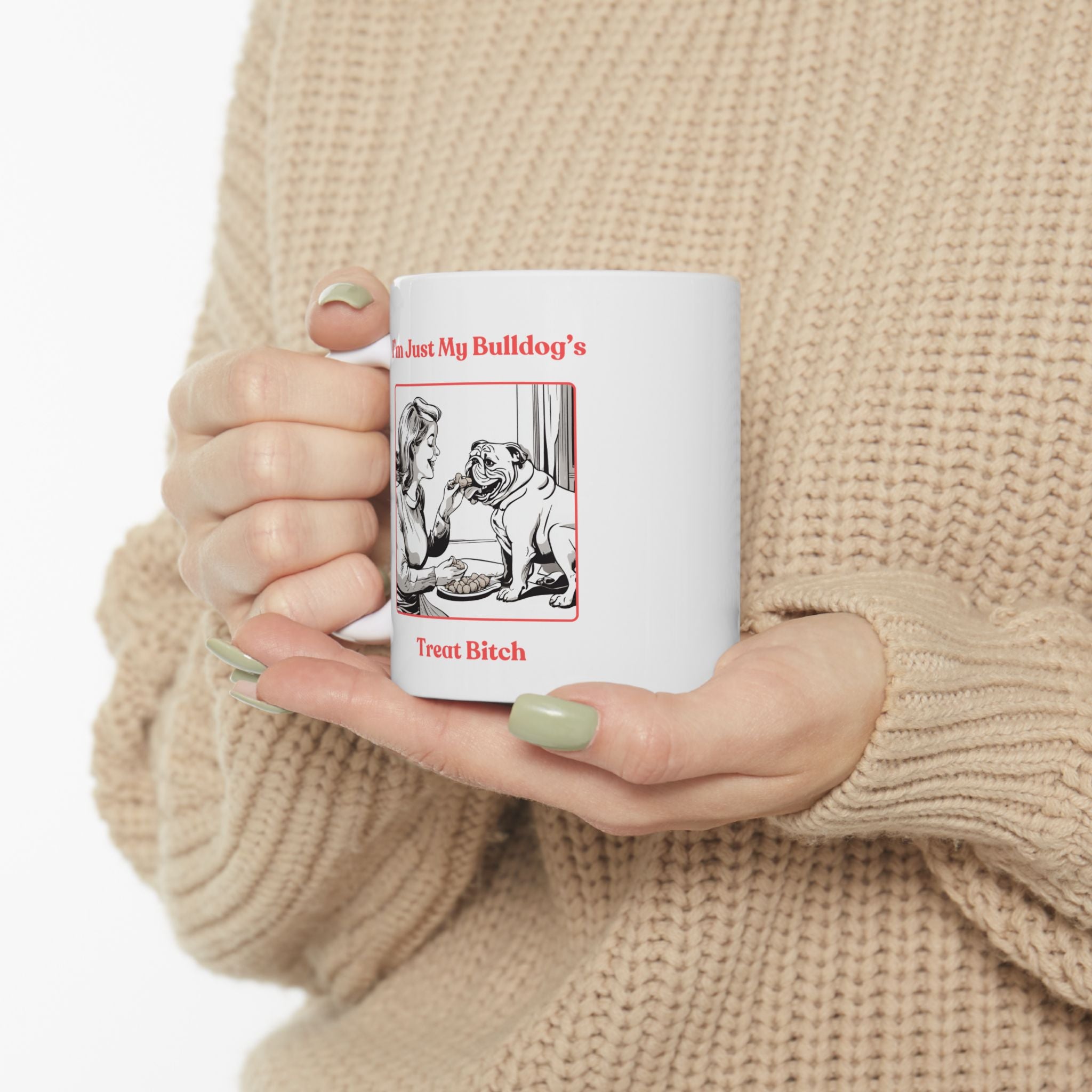 Treat Bitch Coffee Mug back view - English Bulldog mom mug | Tipsy Bully