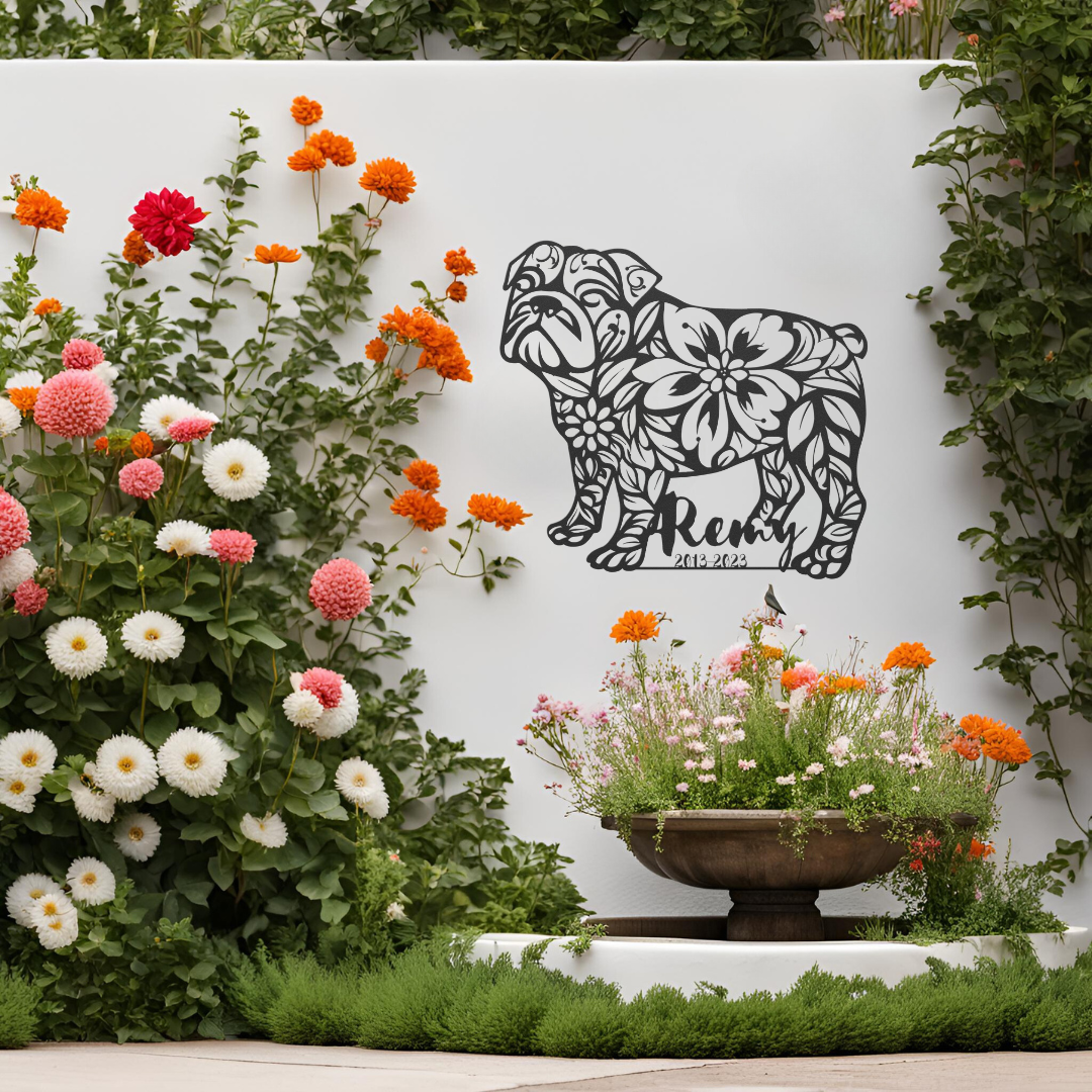 Personalized Bulldog Memorial Sign - Custom Pet Tribute with Name and Dates (English)