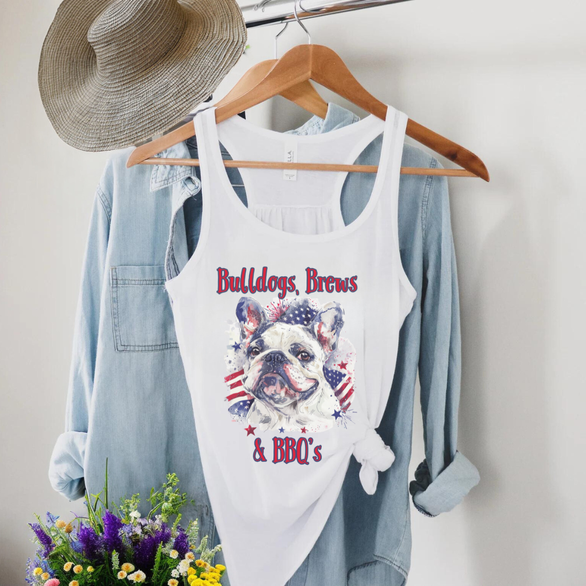 Bulldogs, Brews & BBQ's Women's Flowy Racerback Tank (French)