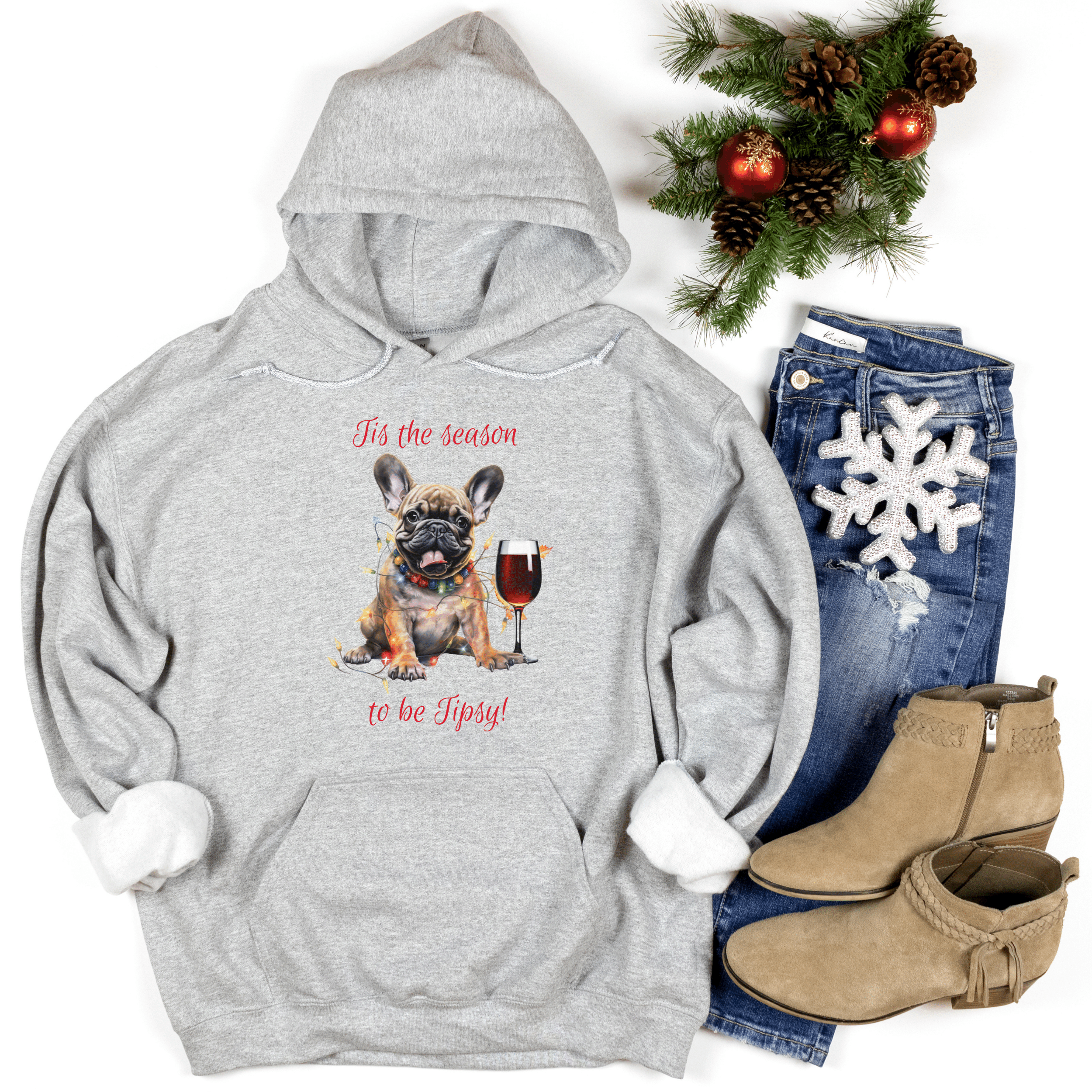 French Bulldog Xmas Hoodie - Tis the Season to be Tipsy