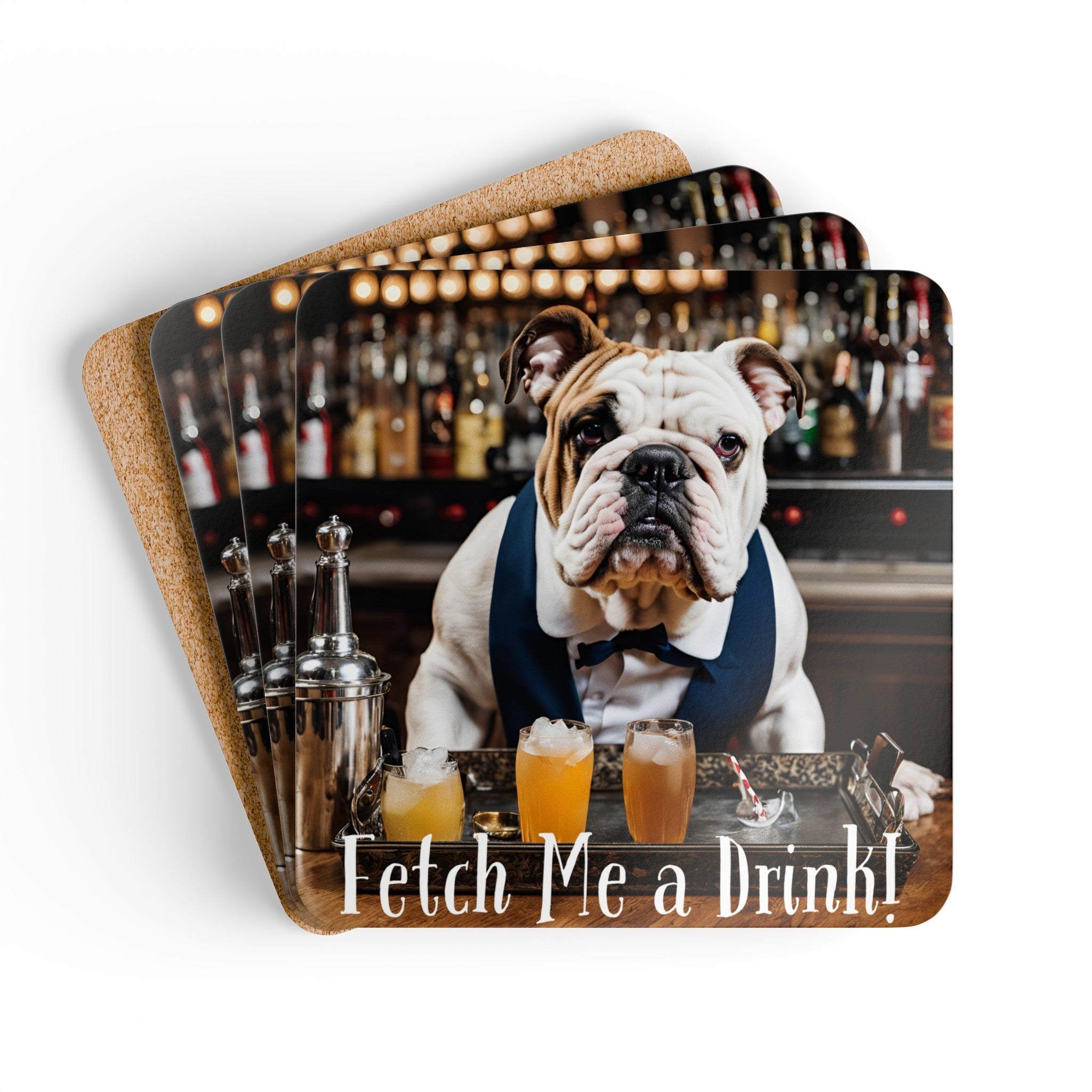 "Fetch Me A Drink" set of 4 coasters (White/English)