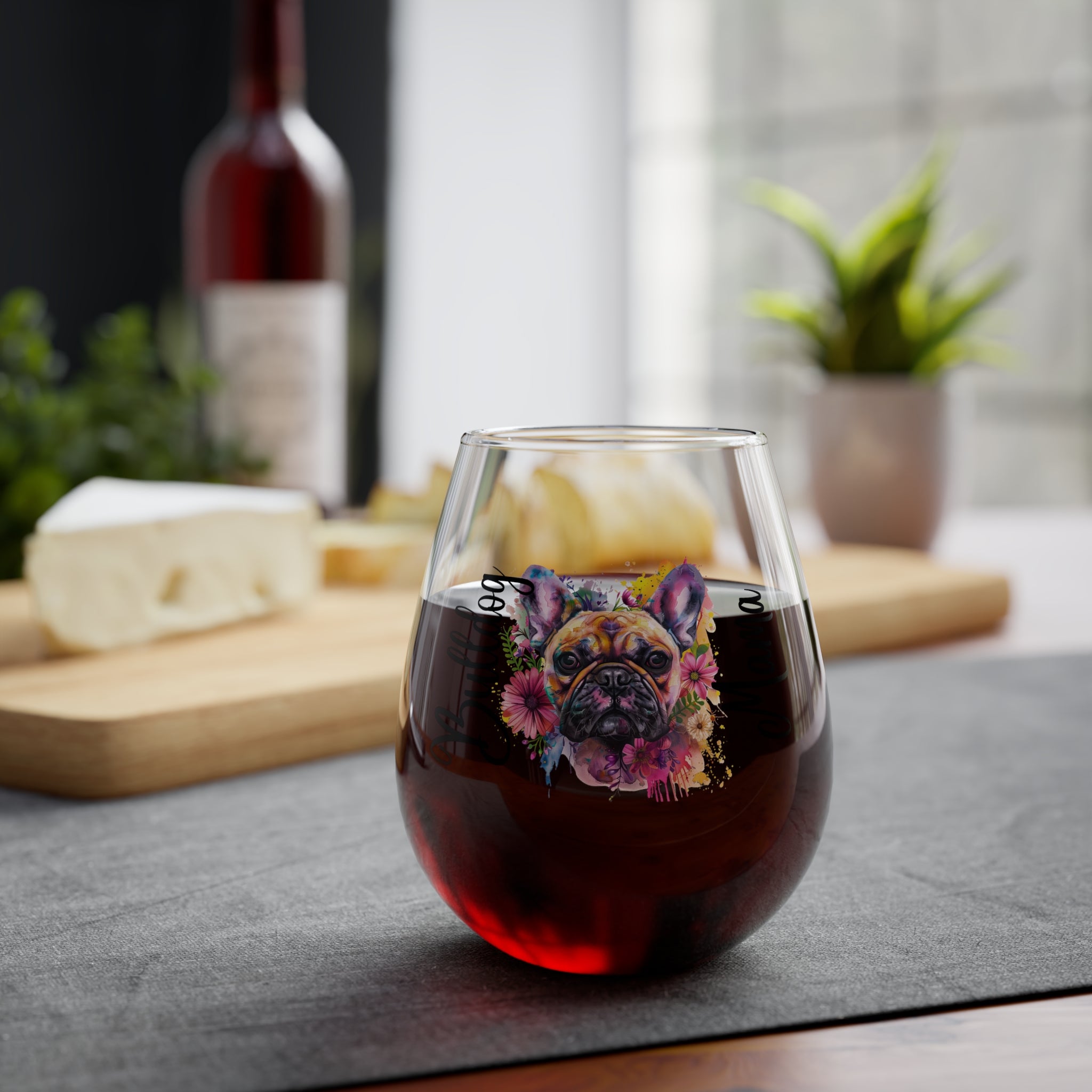 Bulldog Mama Wine Glass - Brown French