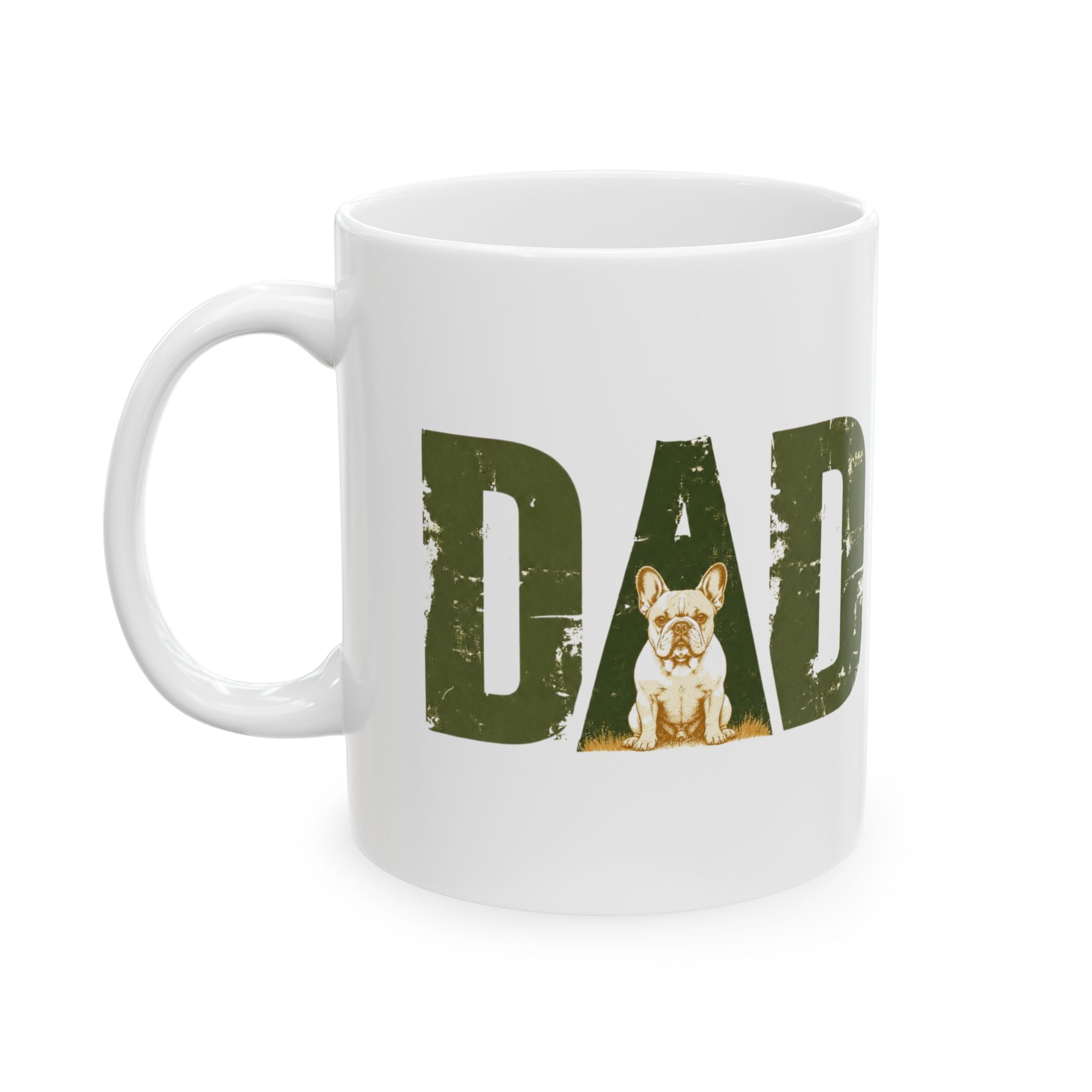 Bulldog Dad Ceramic Mug (11oz/15oz) | Distressed DAD Ceramic Mug (French)