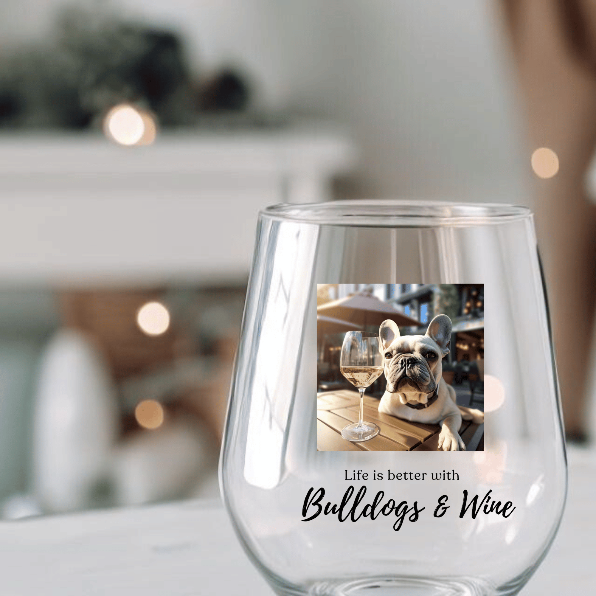 Life is Better with Bulldogs & Wine" Stemless Glass - French Bulldog