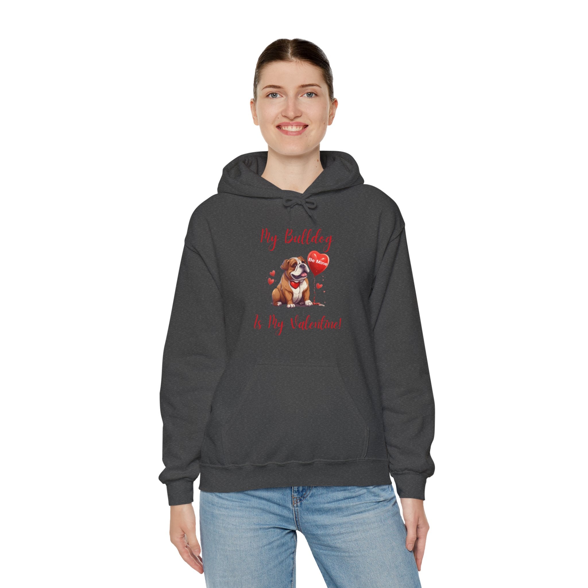 My Bulldog Is My Valentine" - Customizable Bulldog Valentine's Day Hoodie from Tipsy Bully (English/Brown)