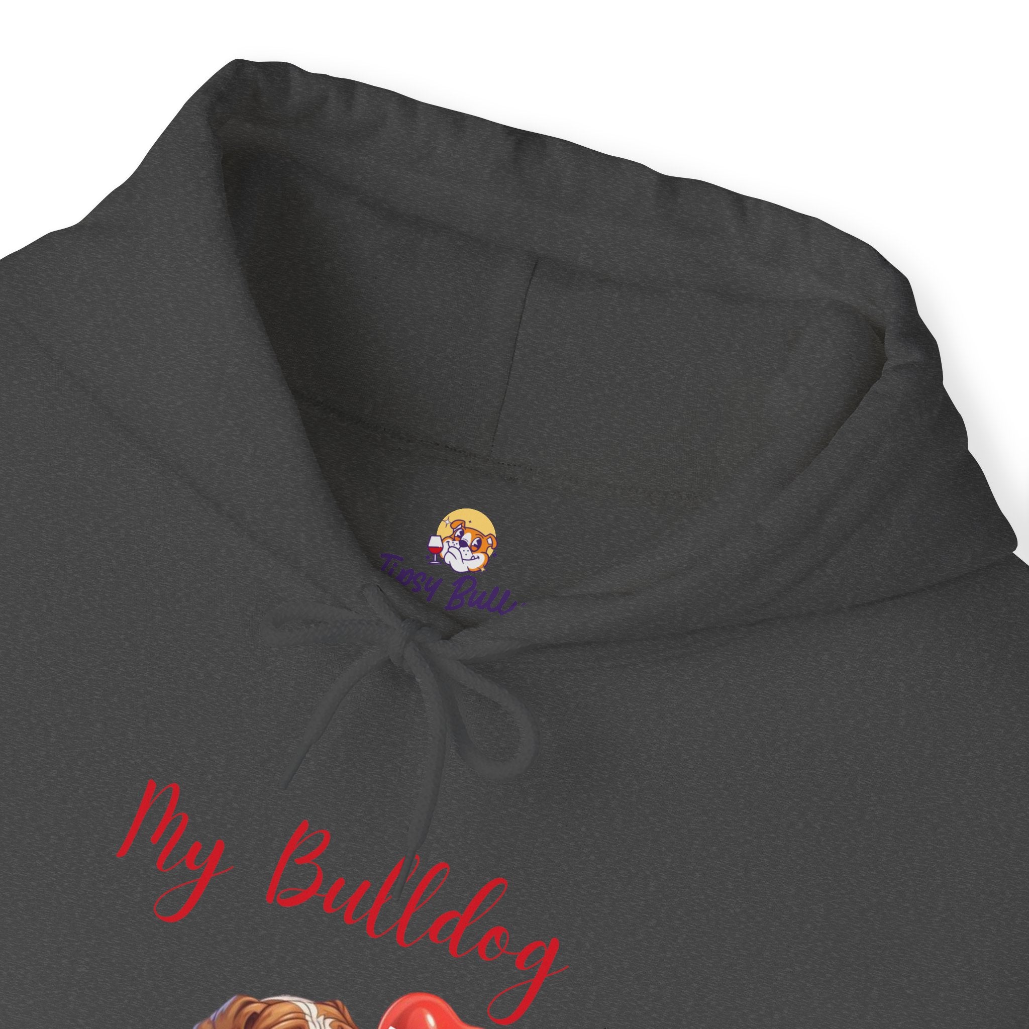 My Bulldog Is My Valentine" - Customizable Bulldog Valentine's Day Hoodie from Tipsy Bully (English/Brown)