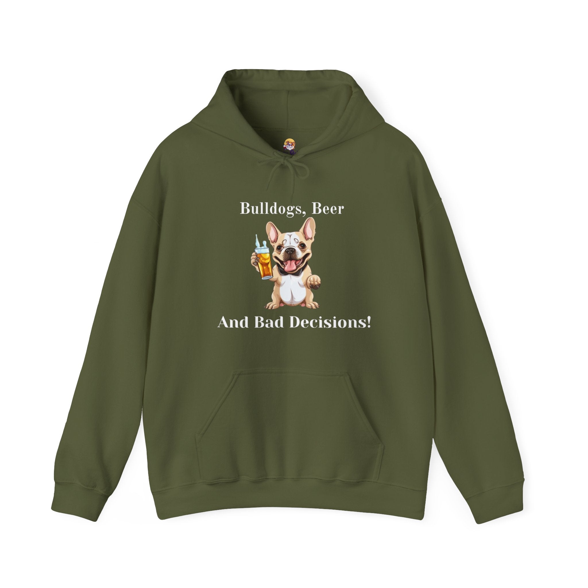 Bulldogs, Beer, and Bad Decisions" Hoodie - Your Go-To Gear for Mischievous Times! (French/Brown)