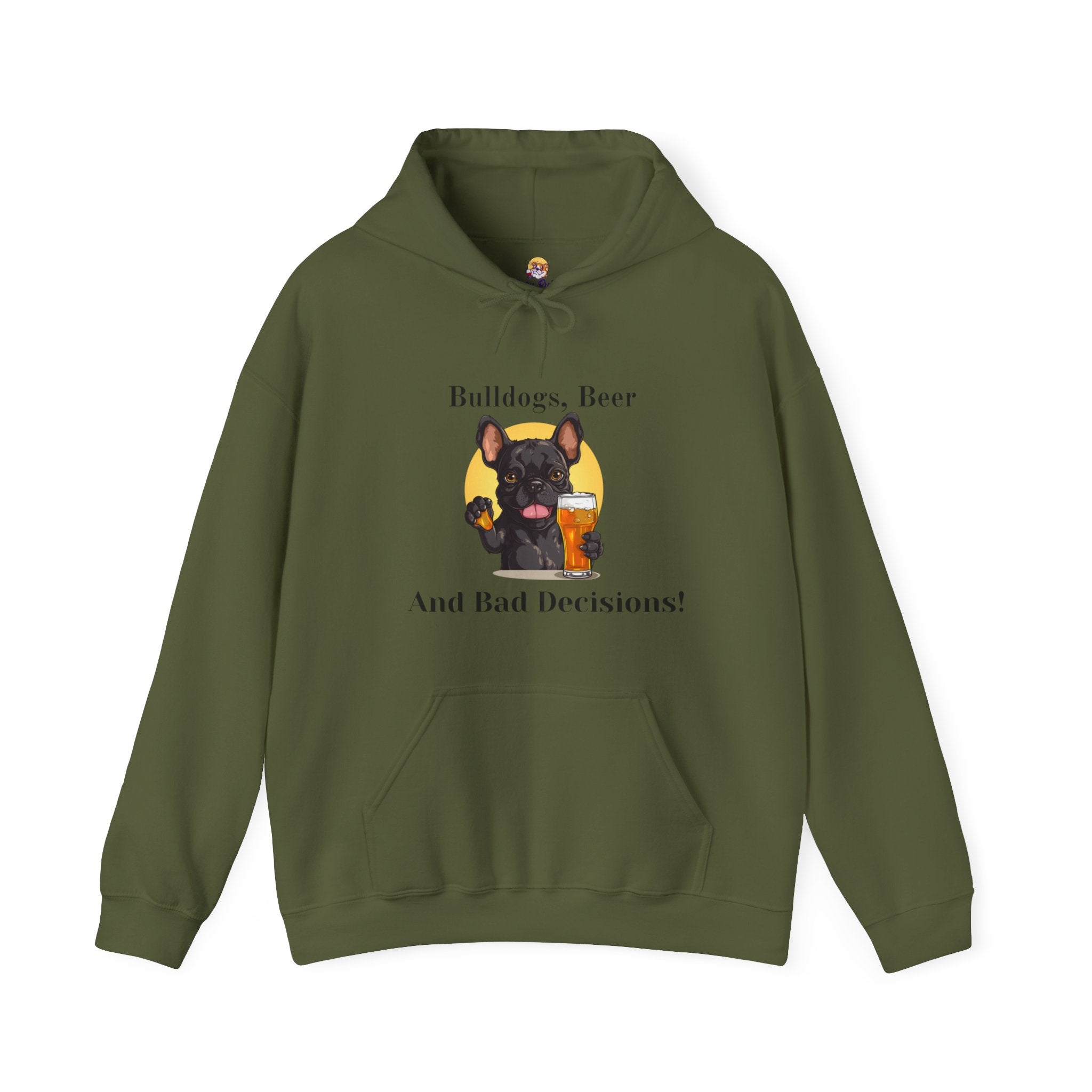 Bulldogs, Beer, and Bad Decisions" Hoodie - Your Go-To Gear for Mischievous Times! (French/Black)
