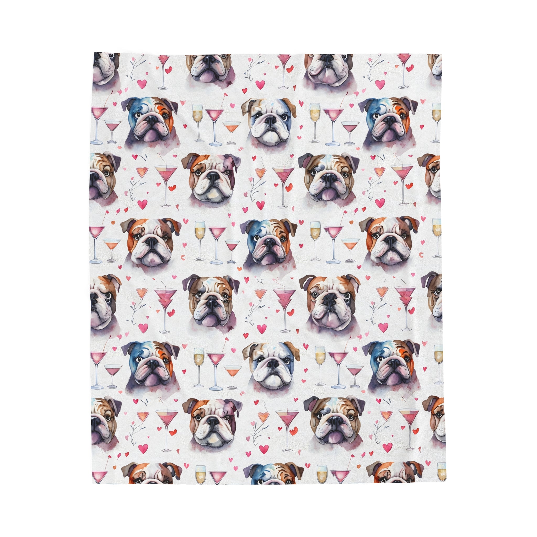 Valentine’s Day Bulldog Velveteen Plush Blanket (Engllish)