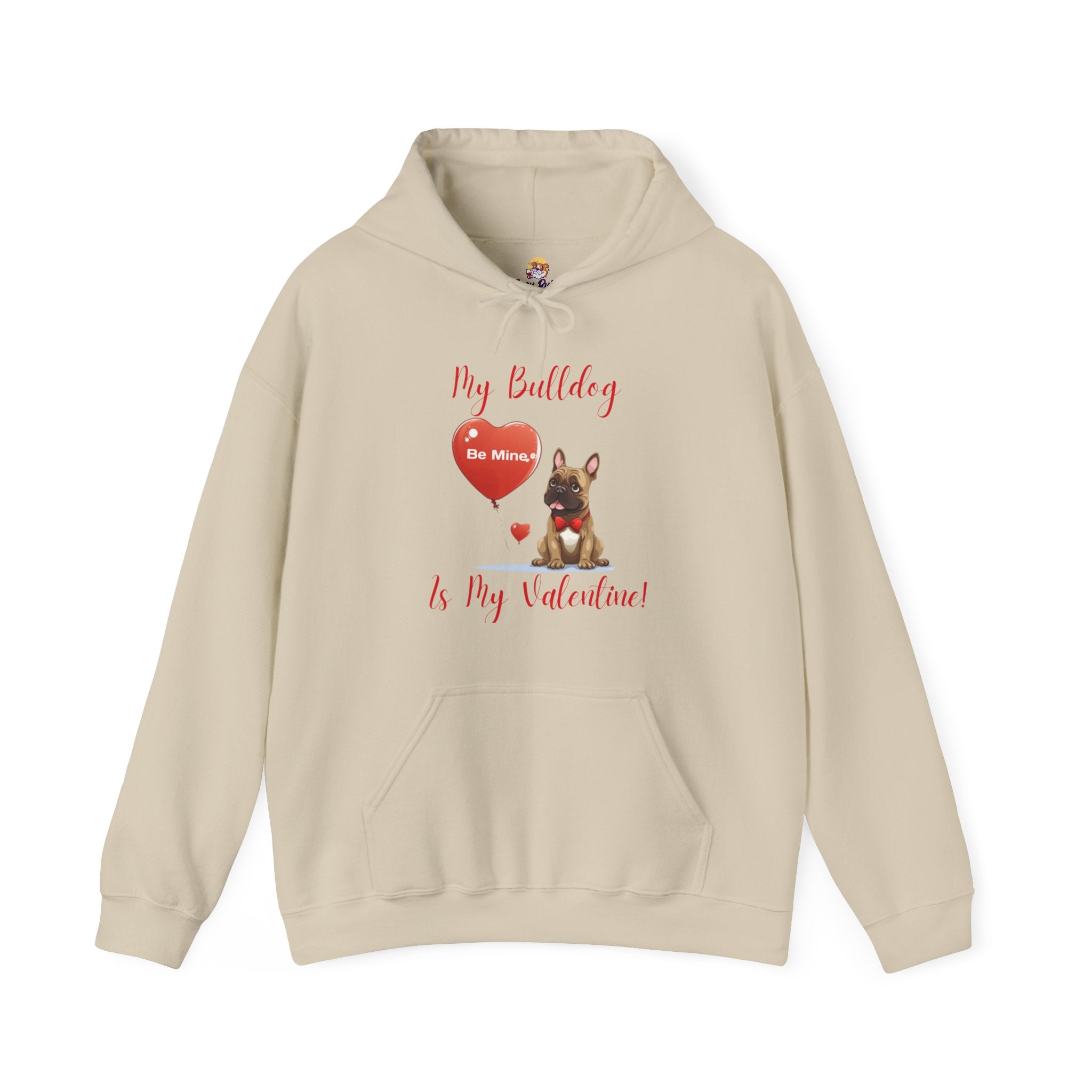 My Bulldog Is My Valentine" - Customizable Bulldog Valentine's Day Hoodie from Tipsy Bully (French/Brown)