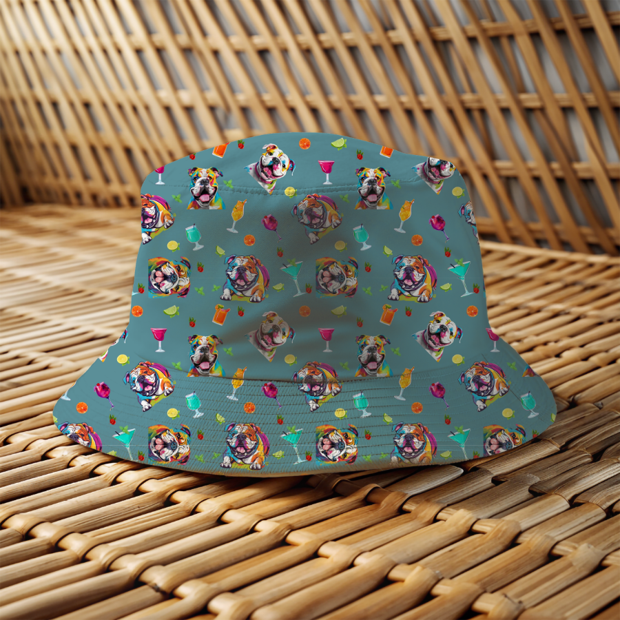 Tipsy Bully Unisex Summer Cocktail Bucket Hat (English/Turq)