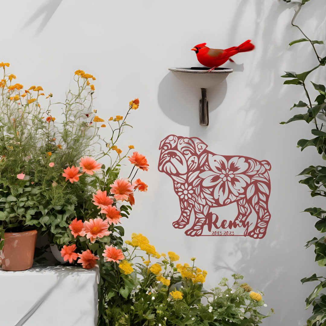 Personalized Bulldog Memorial Sign - Custom Pet Tribute with Name and Dates (English)