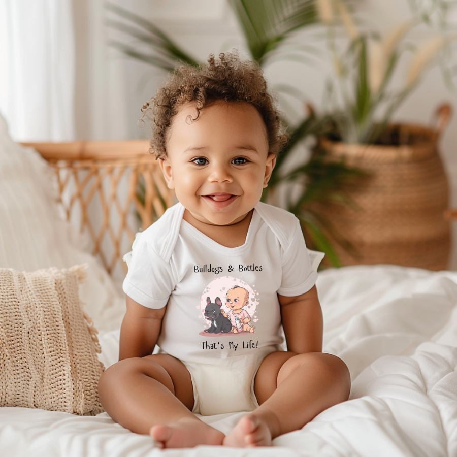 Bulldogs and Bottles, That's My Life!" Baby Onesie (French/Girl)