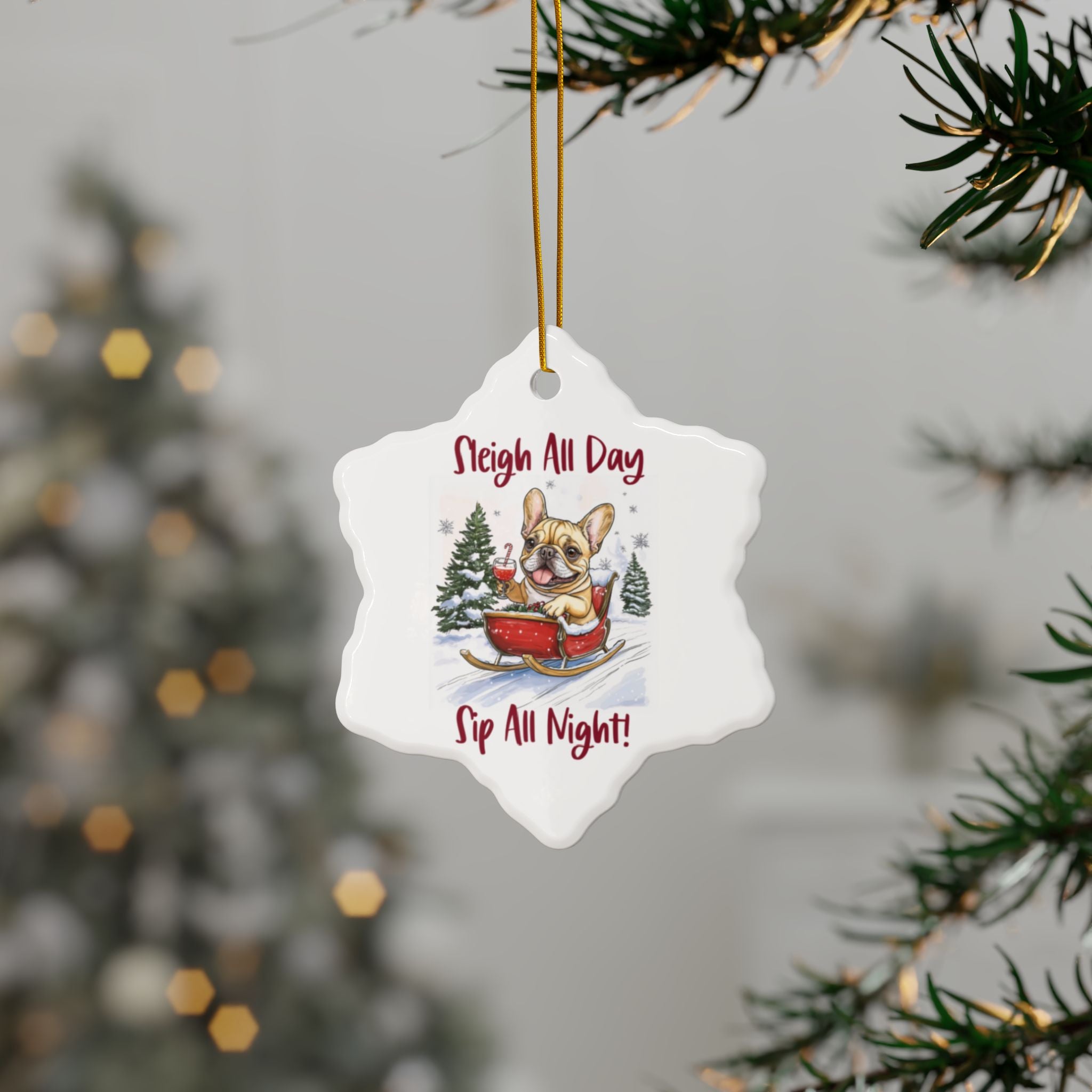 Sleigh All Day, Sip All Night Xmas Ornament (1pc, 3pcs, 5pcs, 10pcs/French)