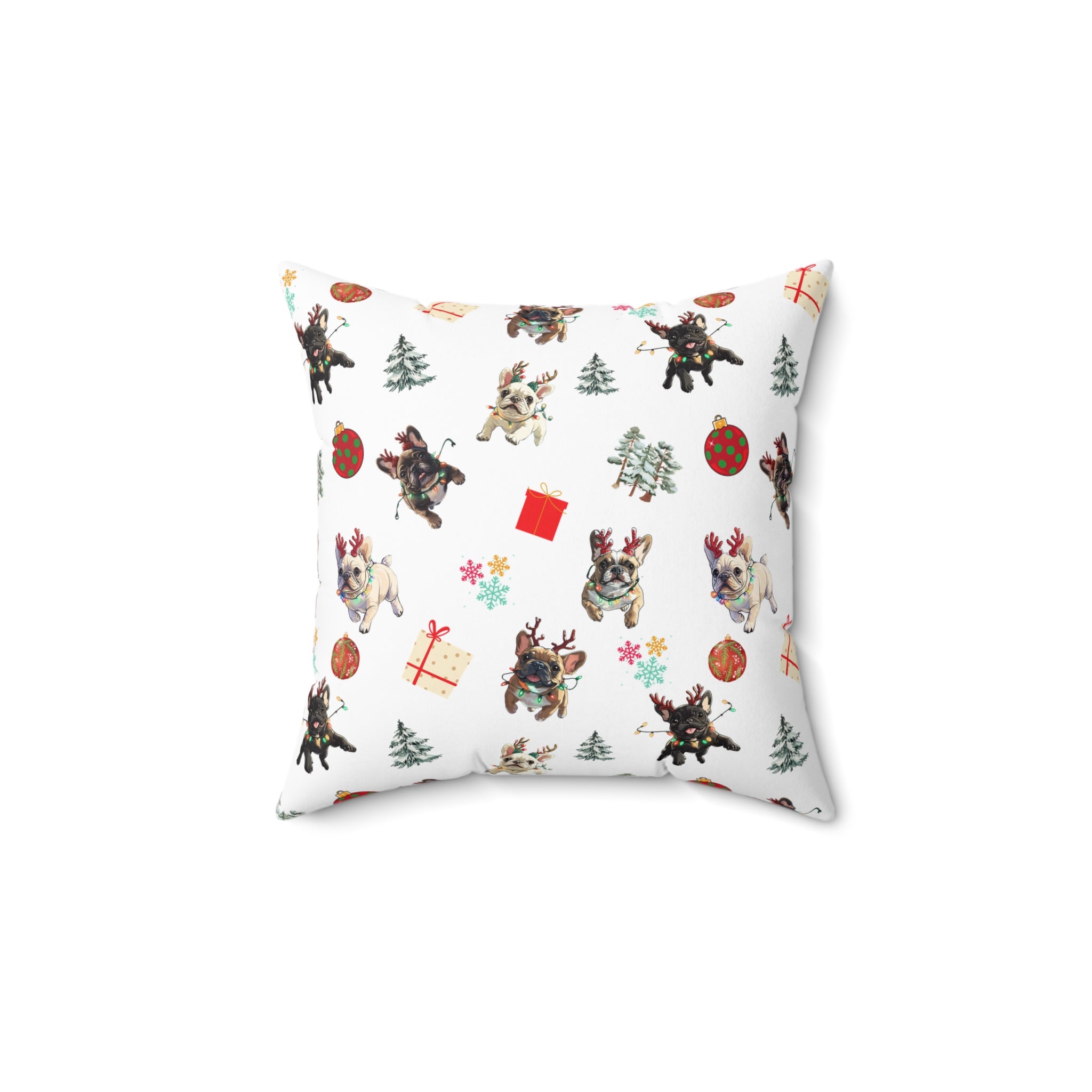 “Tipsy Bulldogs” Christmas pillow (French)