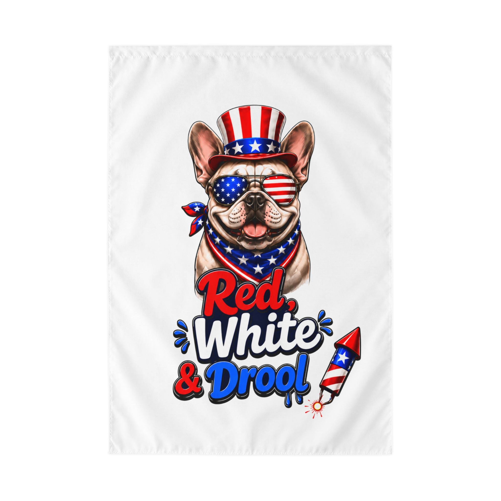 Red, White & Drool 4th of July Bulldog Garden Flag — Patriotic Dog Lover Outdoor Yard Flag (French)
